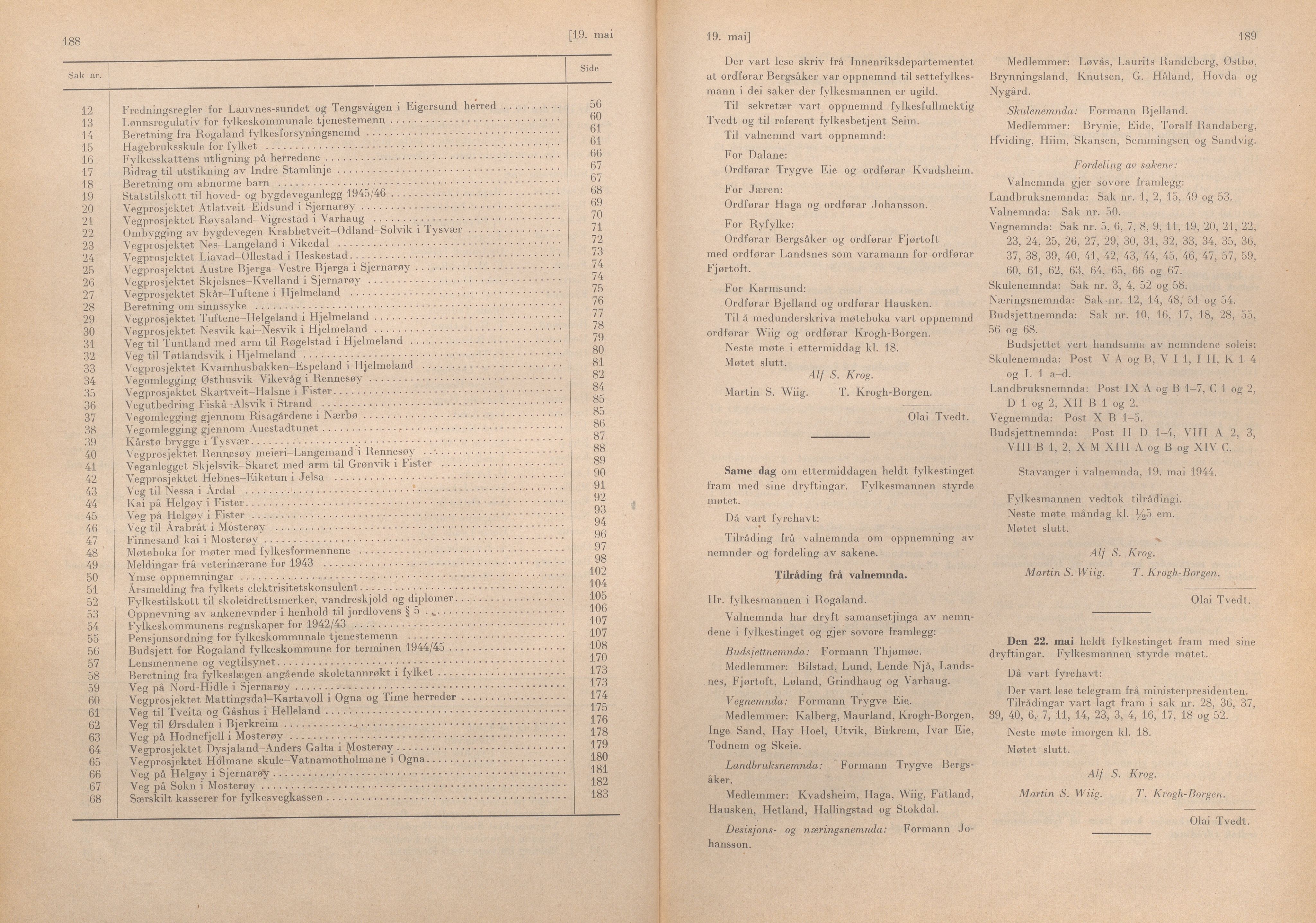 Rogaland fylkeskommune - Fylkesrådmannen , IKAR/A-900/A/Aa/Aaa/L0063: Møtebok , 1944, p. 188-189