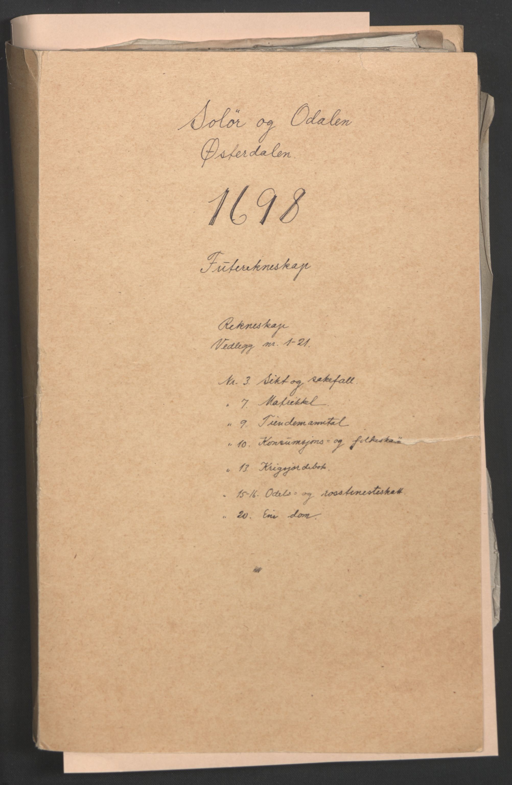 Rentekammeret inntil 1814, Reviderte regnskaper, Fogderegnskap, RA/EA-4092/R13/L0836: Fogderegnskap Solør, Odal og Østerdal, 1698, p. 2