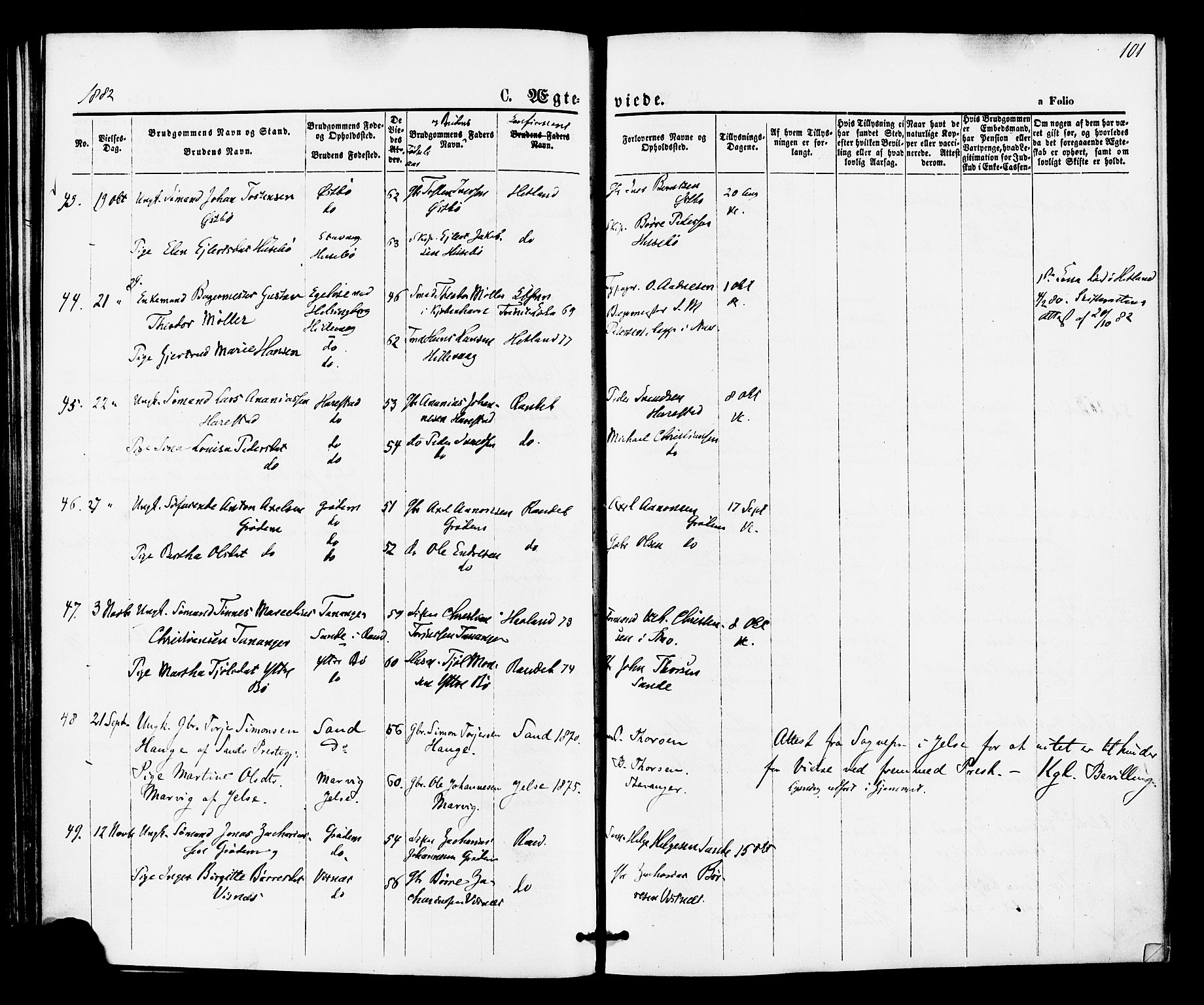 Hetland sokneprestkontor, AV/SAST-A-101826/30/30BA/L0005: Parish register (official) no. A 5, 1869-1884, p. 101