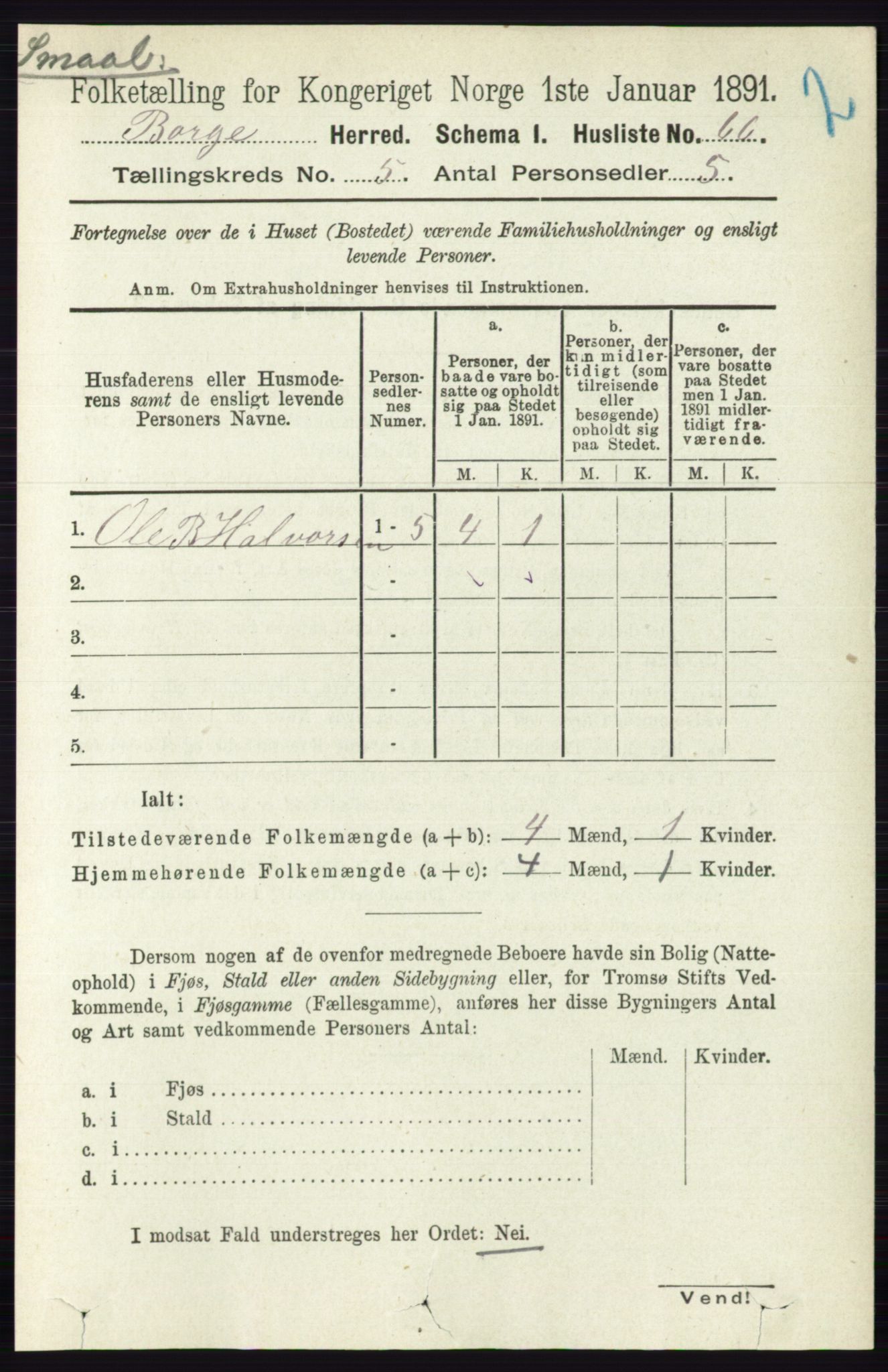 RA, 1891 census for 0113 Borge, 1891, p. 2378