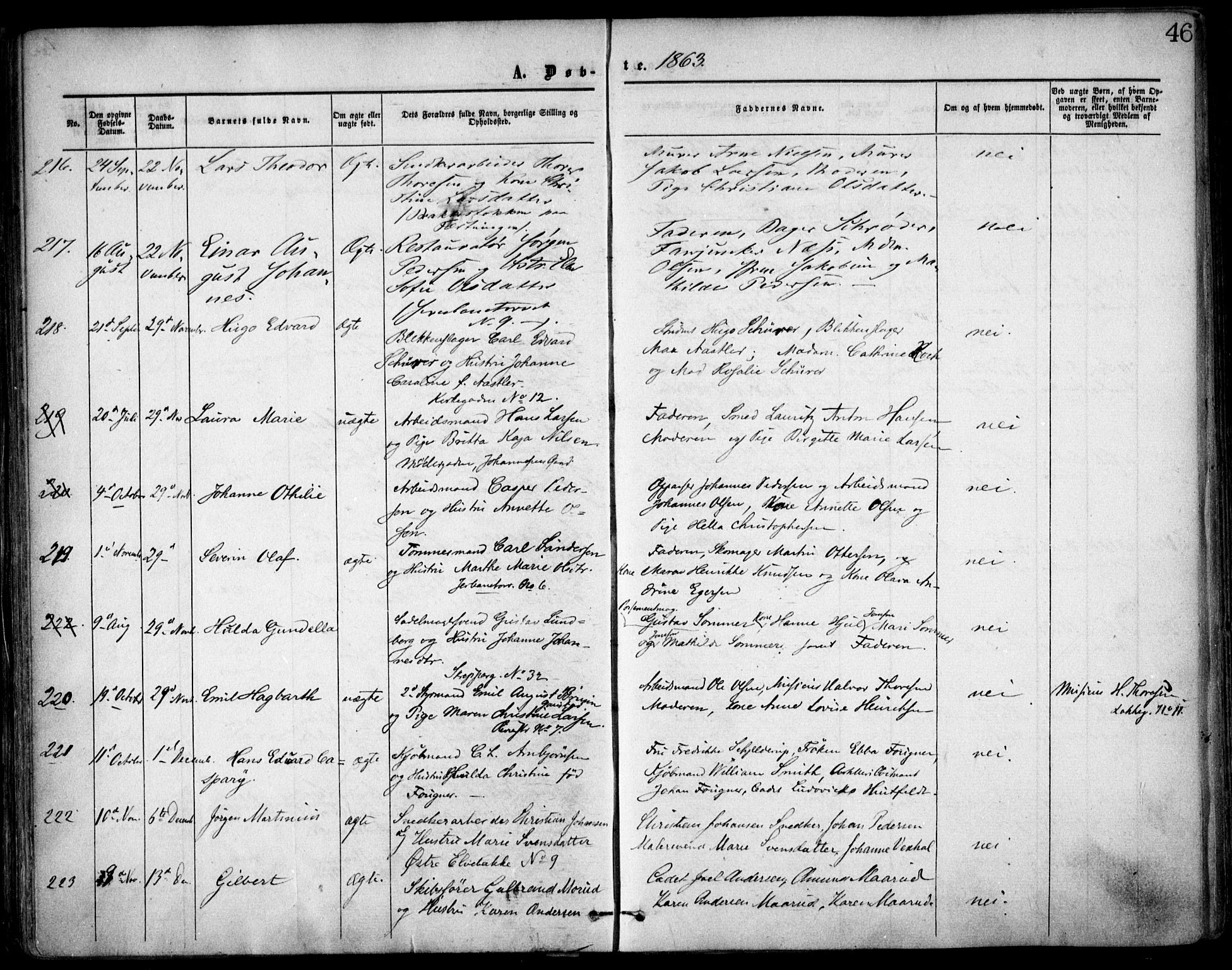 Oslo domkirke Kirkebøker, AV/SAO-A-10752/F/Fa/L0016: Parish register (official) no. 16, 1863-1871, p. 46