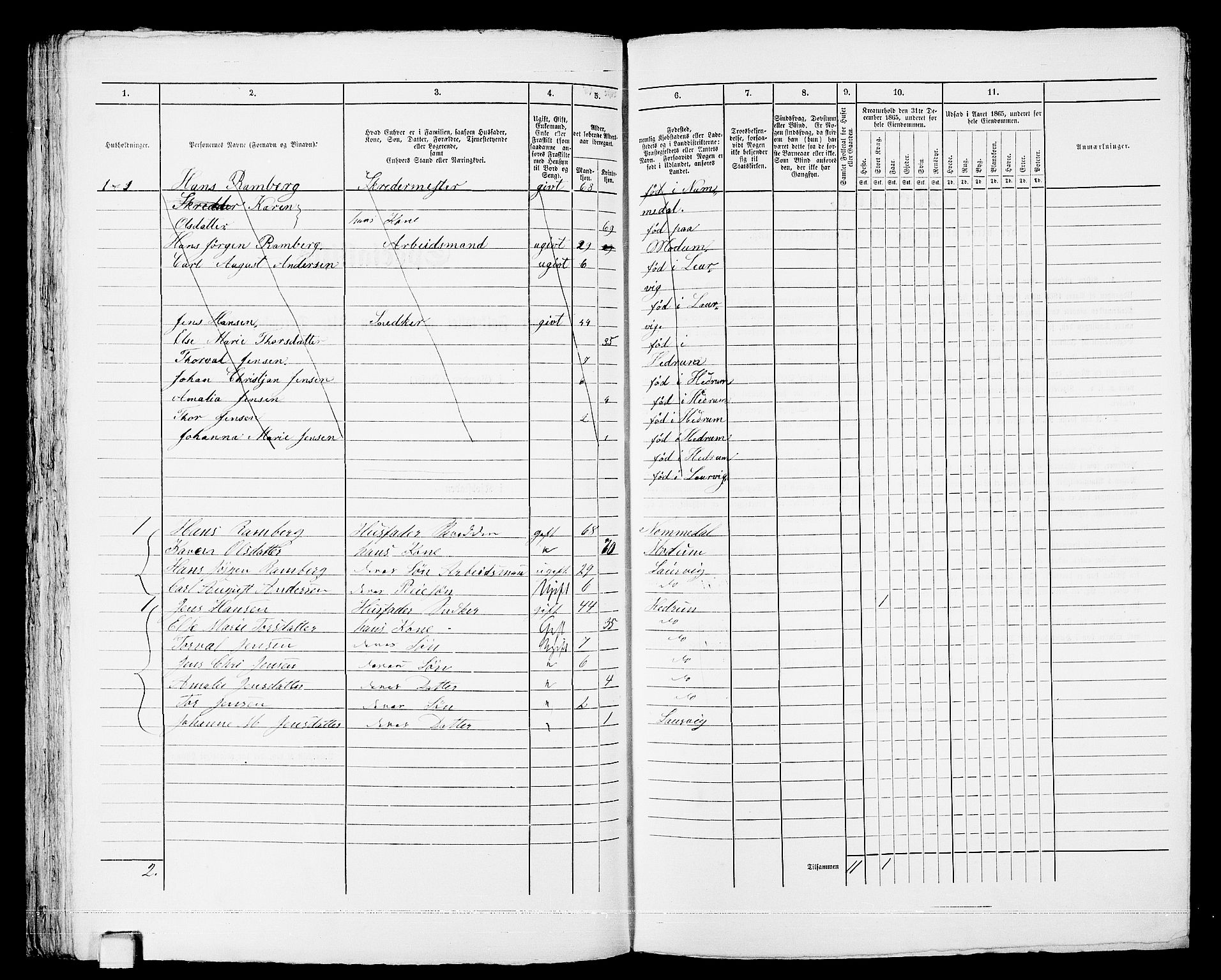 RA, 1865 census for Larvik, 1865, p. 112