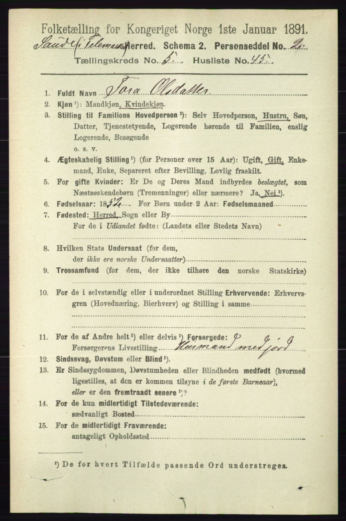 RA, 1891 census for 0822 Sauherad, 1891, p. 1660