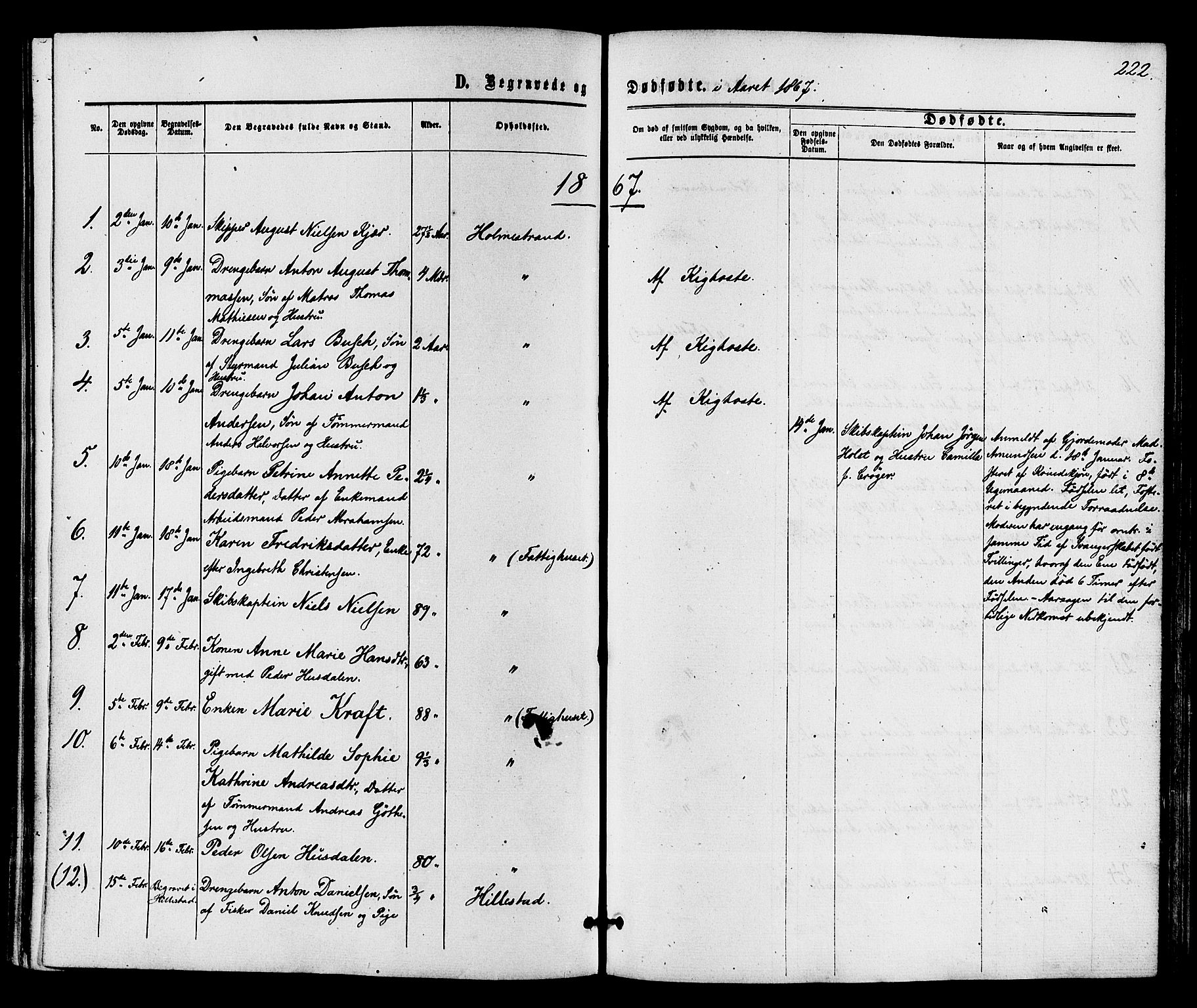 Holmestrand kirkebøker, AV/SAKO-A-346/F/Fa/L0003: Parish register (official) no. 3, 1867-1879, p. 222