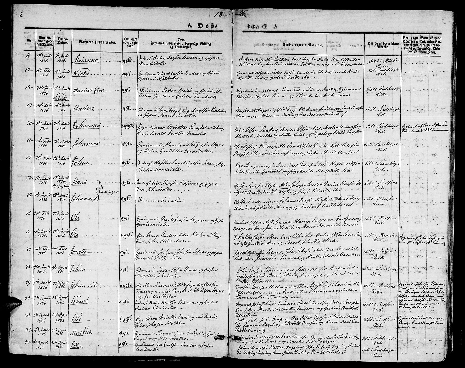 Ministerialprotokoller, klokkerbøker og fødselsregistre - Sør-Trøndelag, AV/SAT-A-1456/646/L0609: Parish register (official) no. 646A07, 1826-1838, p. 2