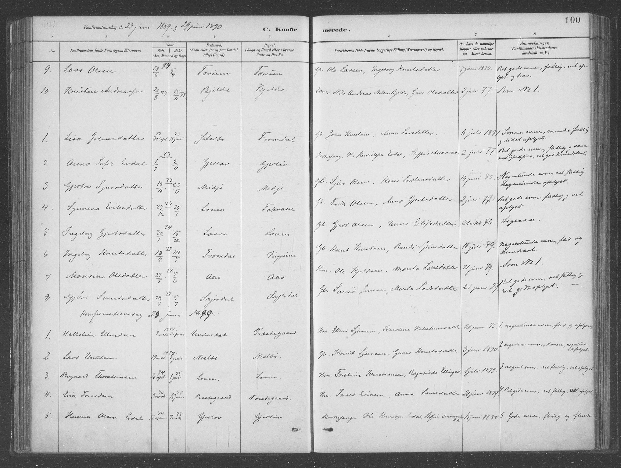 Aurland sokneprestembete, SAB/A-99937/H/Ha/Hab/L0001: Parish register (official) no. B  1, 1880-1909, p. 100