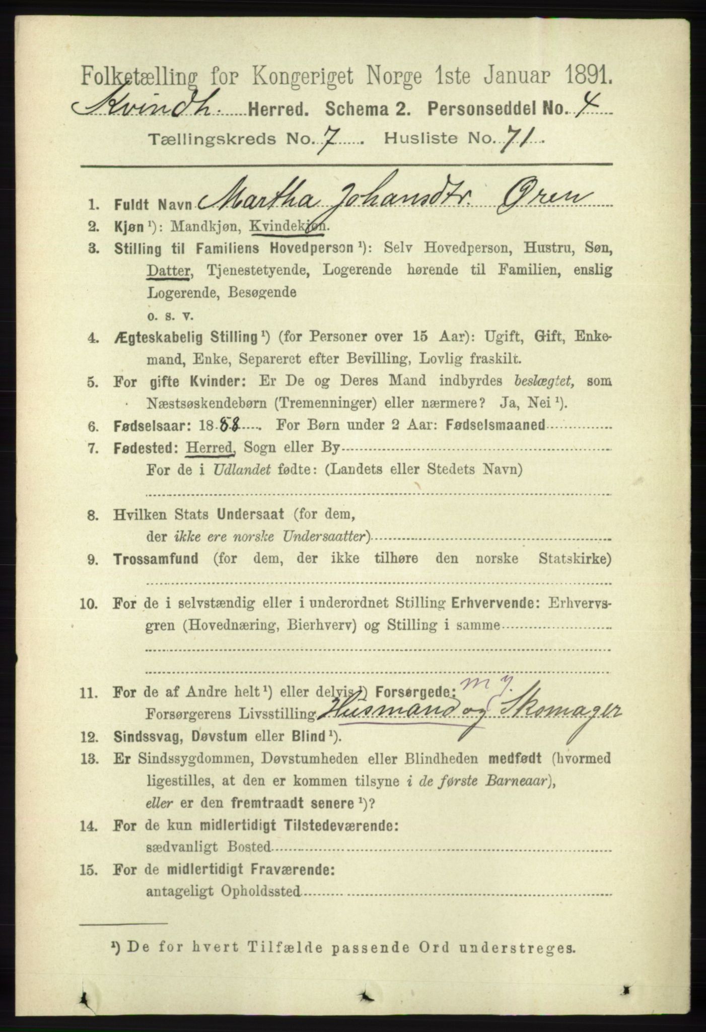 RA, 1891 census for 1224 Kvinnherad, 1891, p. 2917