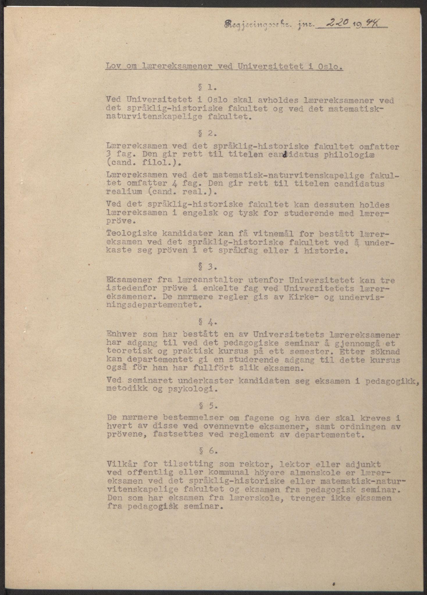 NS-administrasjonen 1940-1945 (Statsrådsekretariatet, de kommisariske statsråder mm), AV/RA-S-4279/D/Db/L0100: Lover, 1944, p. 392