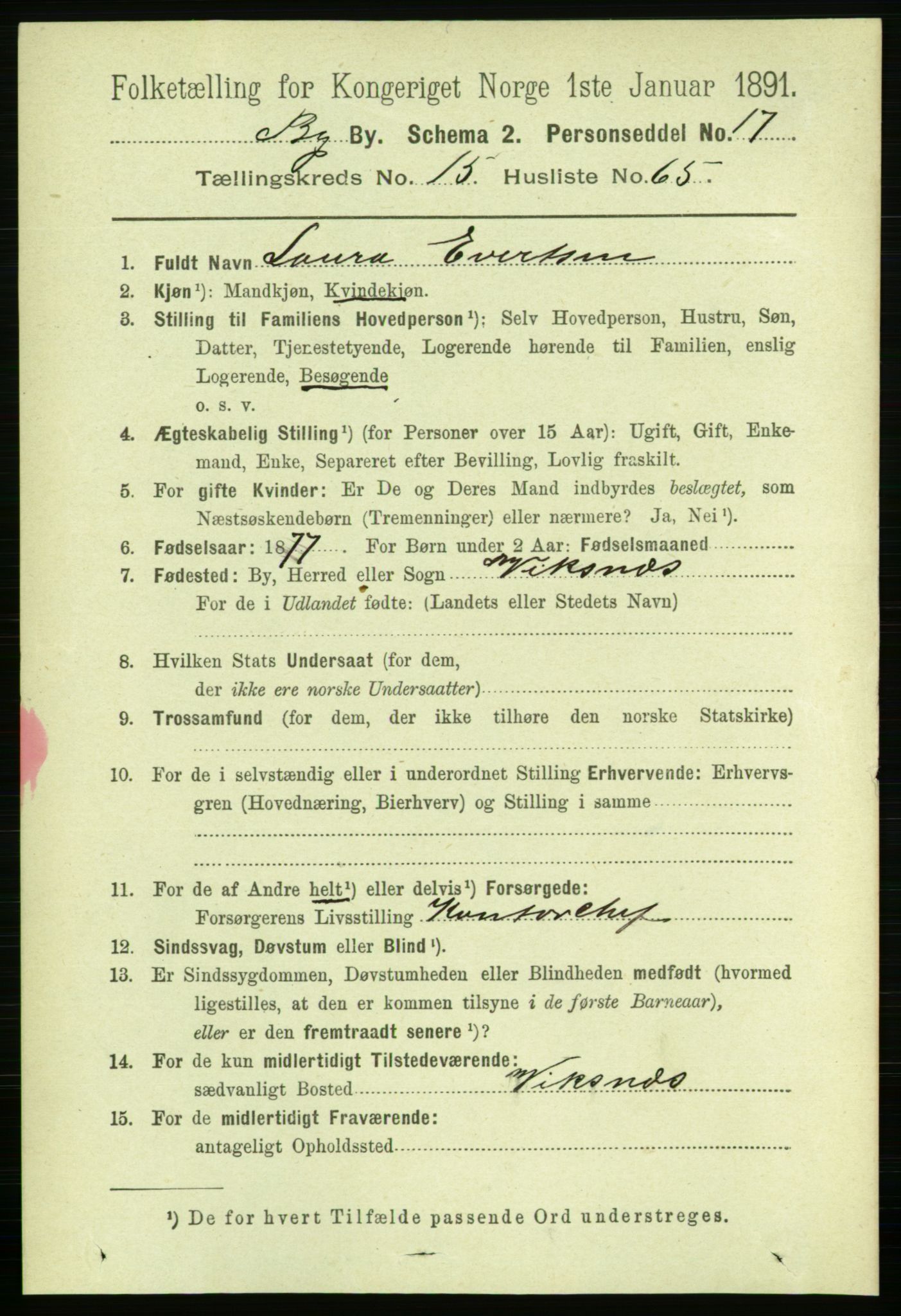 RA, 1891 Census for 1301 Bergen, 1891, p. 25030