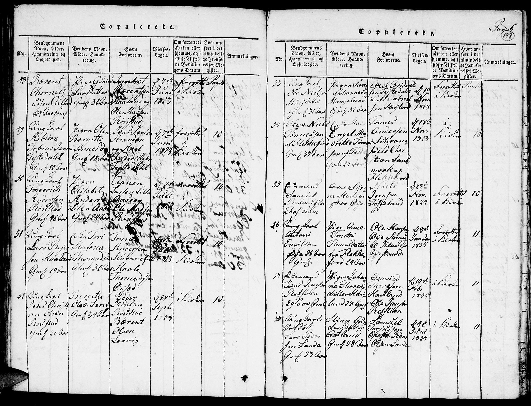 Kvinesdal sokneprestkontor, SAK/1111-0026/F/Fa/Faa/L0001: Parish register (official) no. A 1, 1815-1849, p. 198