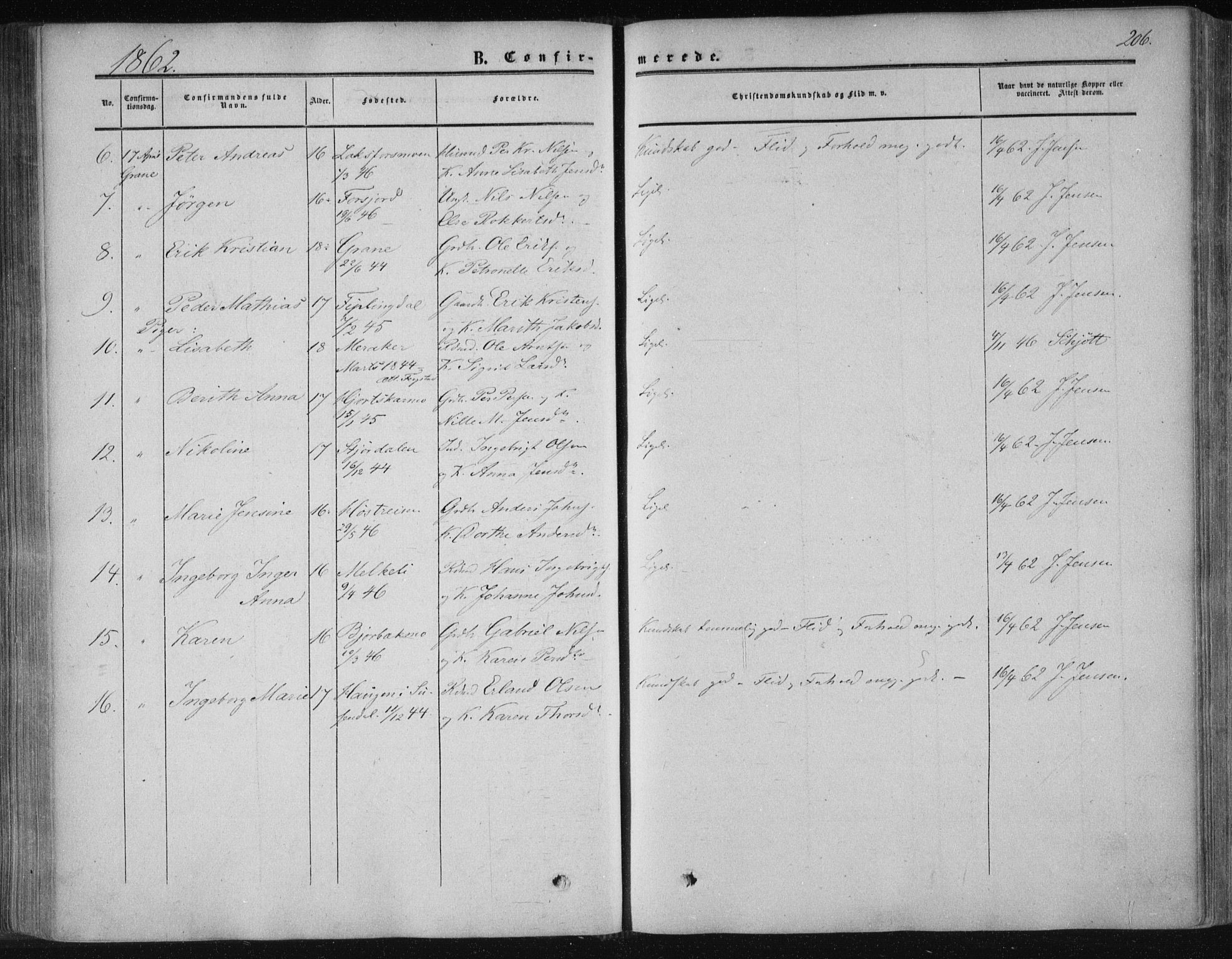 Ministerialprotokoller, klokkerbøker og fødselsregistre - Nordland, SAT/A-1459/820/L0293: Parish register (official) no. 820A14, 1855-1865, p. 206