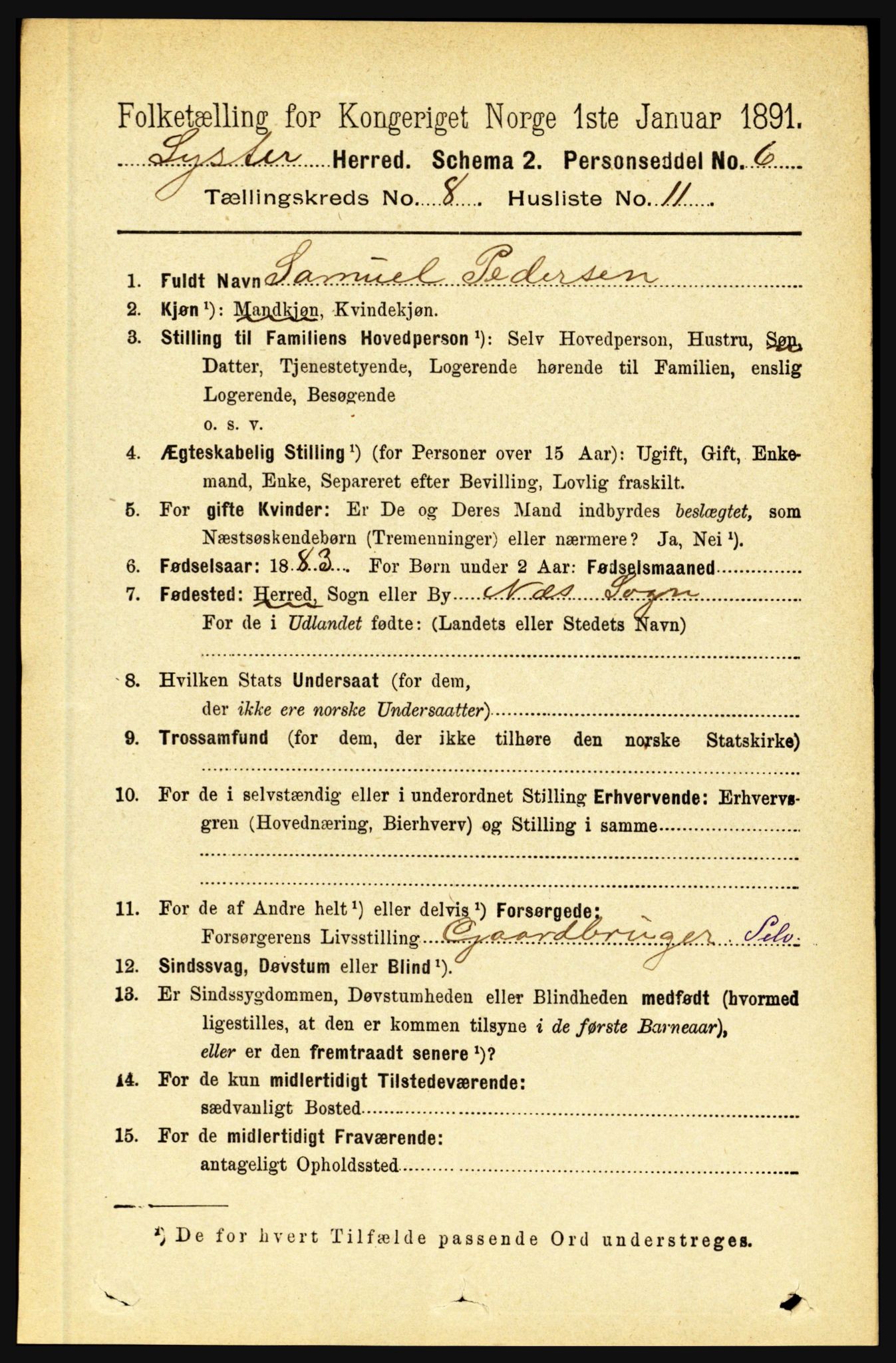 RA, 1891 census for 1426 Luster, 1891, p. 2738