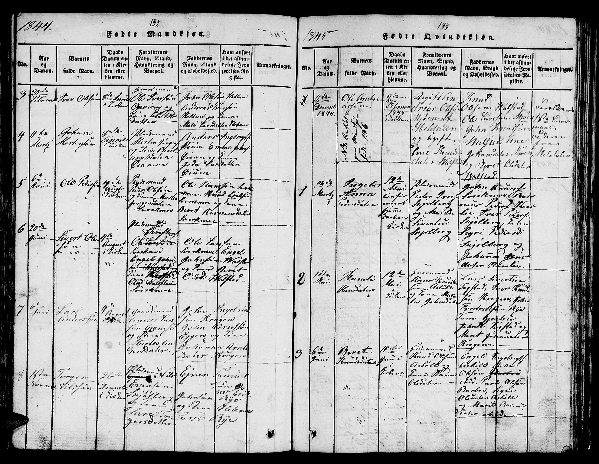 Ministerialprotokoller, klokkerbøker og fødselsregistre - Sør-Trøndelag, SAT/A-1456/671/L0842: Parish register (copy) no. 671C01, 1816-1867, p. 132-133