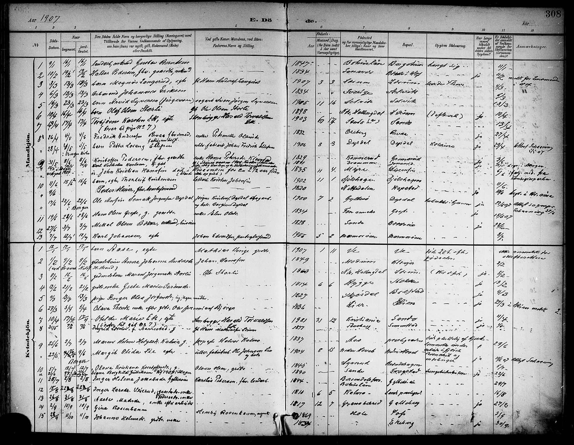 Sande Kirkebøker, SAKO/A-53/G/Ga/L0004: Parish register (copy) no. 4, 1895-1918, p. 308