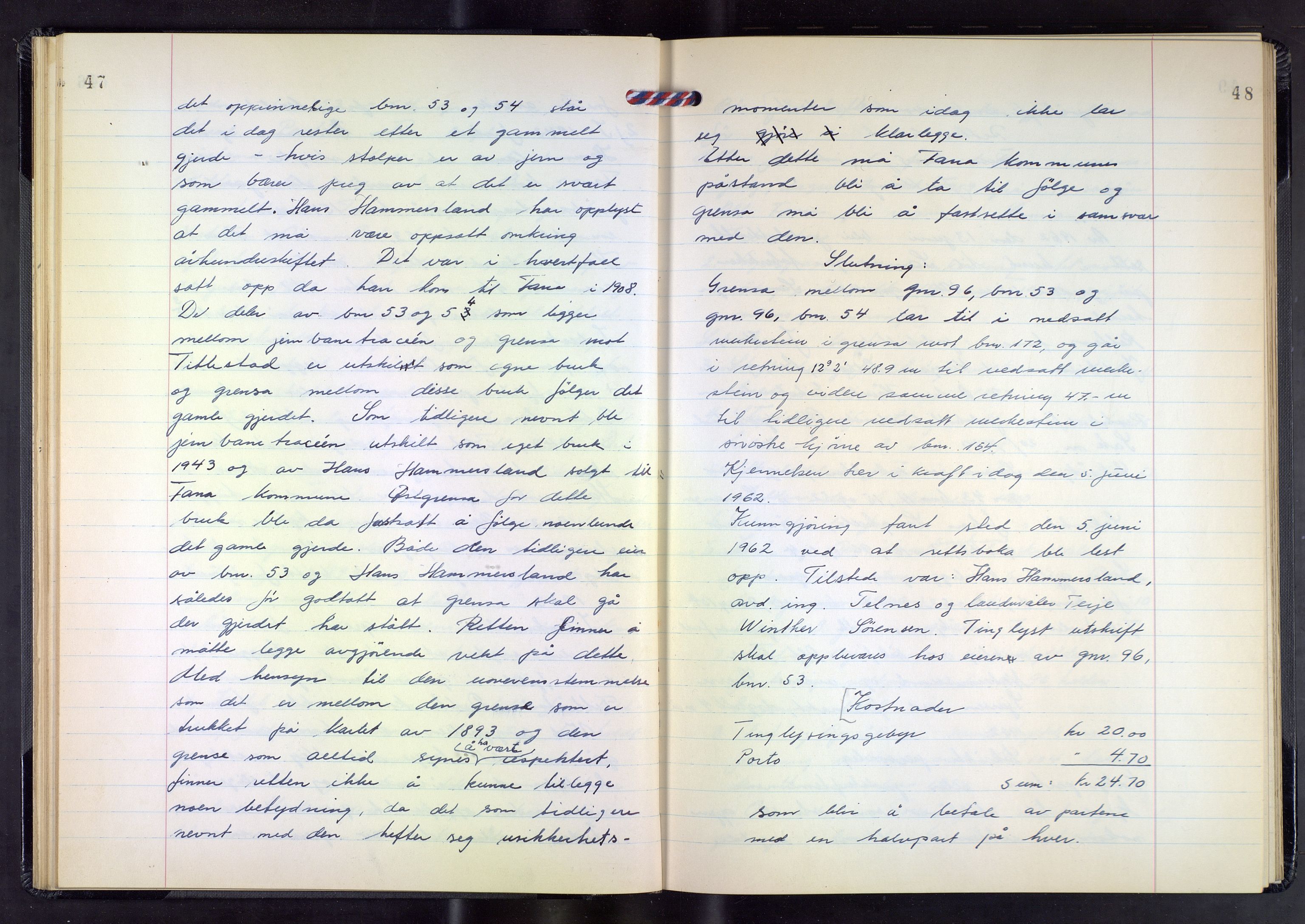 Hordaland jordskiftedøme - III Midhordland jordskiftedistrikt, AV/SAB-A-7001/A/Aa/L0034: Forhandlingsprotokoll, 1961-1967, p. 47-48