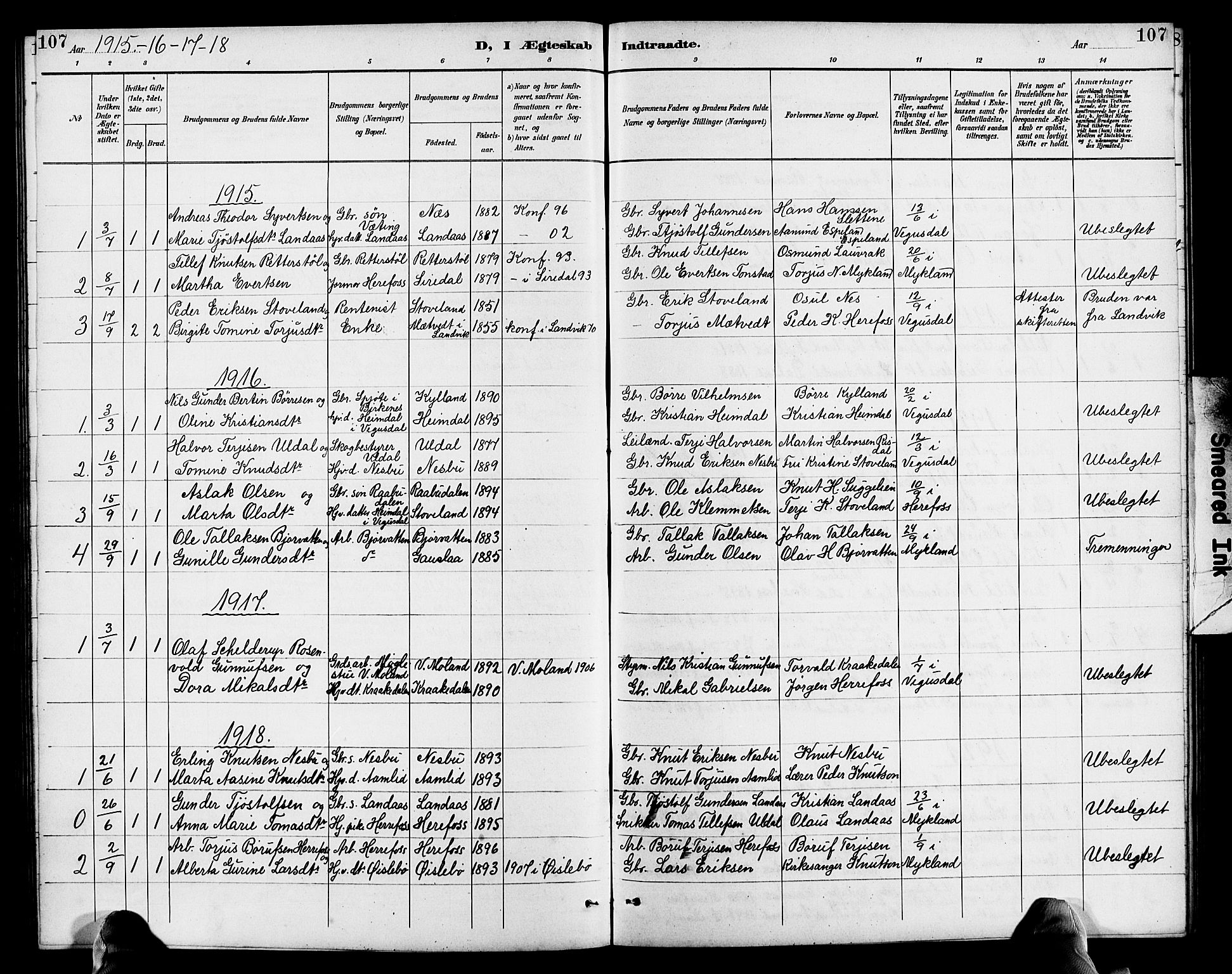 Herefoss sokneprestkontor, SAK/1111-0019/F/Fb/Fba/L0003: Parish register (copy) no. B 3, 1887-1925, p. 107