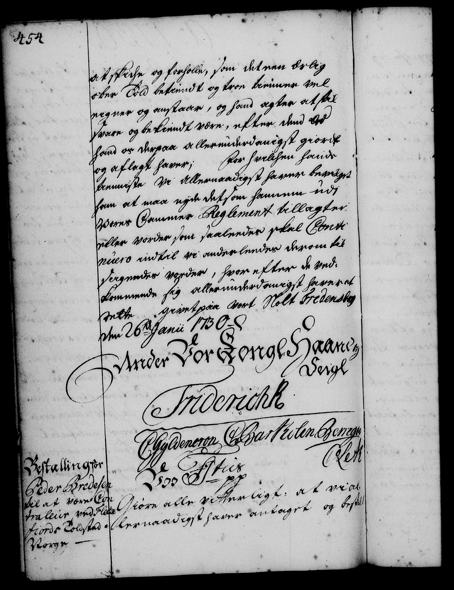Rentekammeret, Kammerkanselliet, RA/EA-3111/G/Gg/Gge/L0001: Norsk bestallingsprotokoll med register (merket RK 53.25), 1720-1730, p. 454