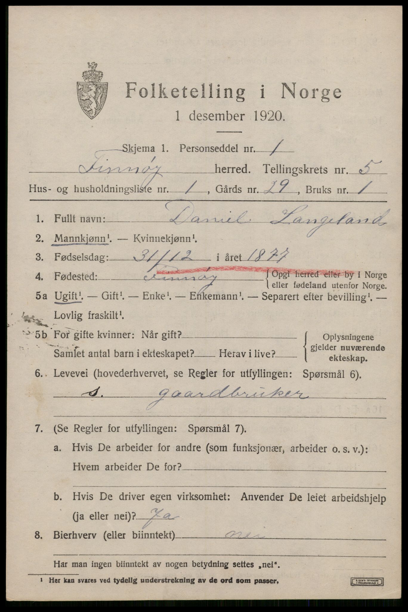 SAST, 1920 census for Finnøy, 1920, p. 2820