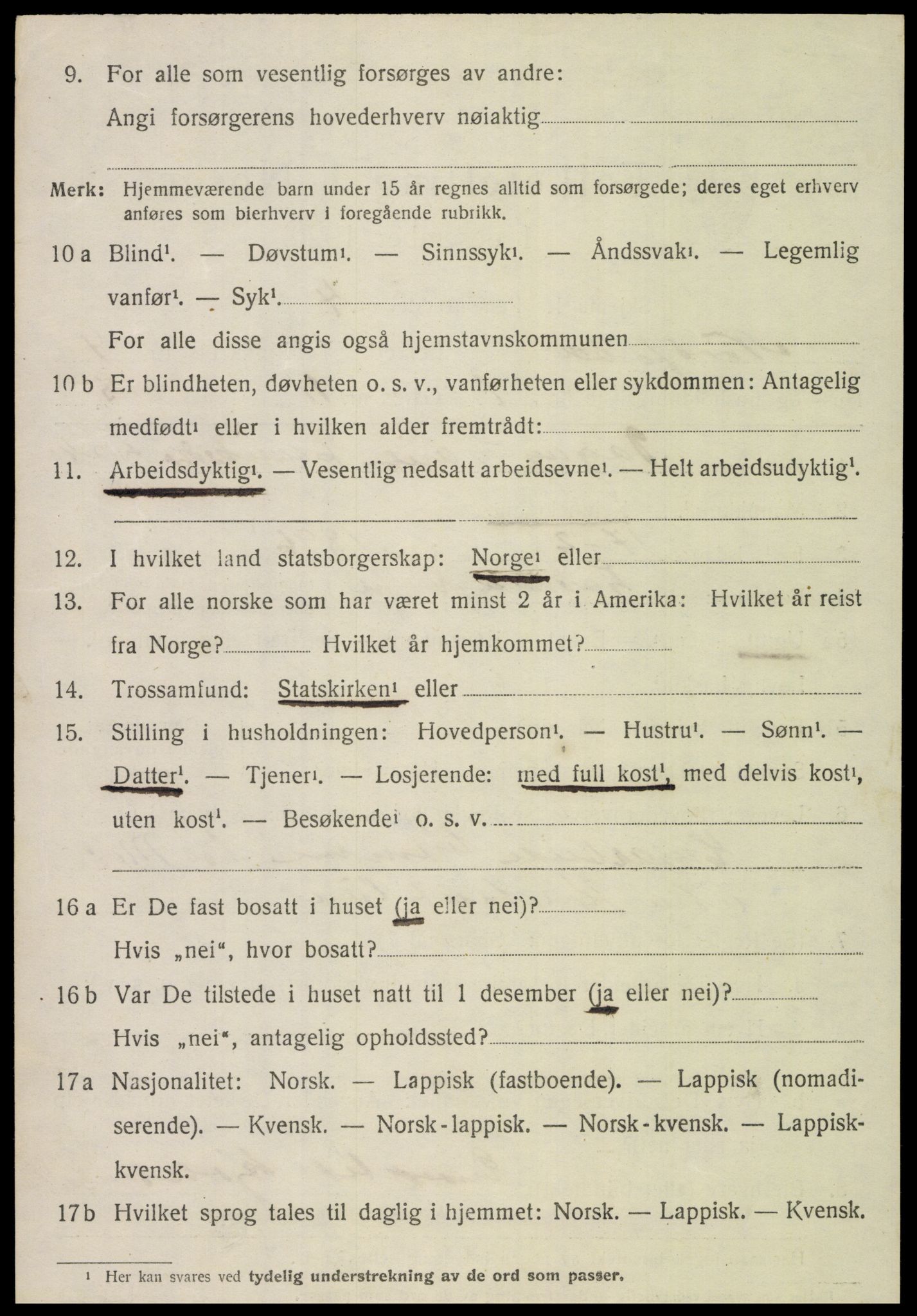 SAT, 1920 census for Nordfold, 1920, p. 1974