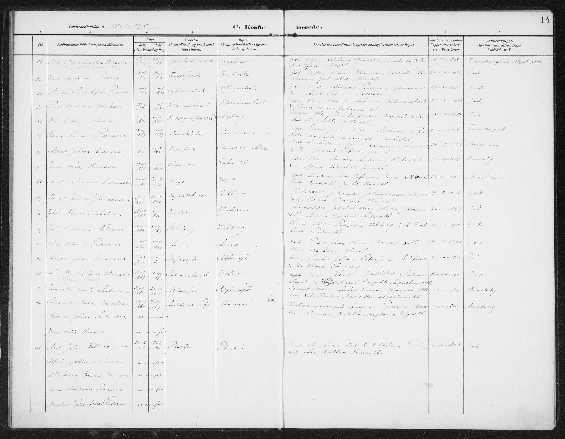 Ministerialprotokoller, klokkerbøker og fødselsregistre - Nordland, AV/SAT-A-1459/827/L0403: Parish register (official) no. 827A15, 1903-1912, p. 14