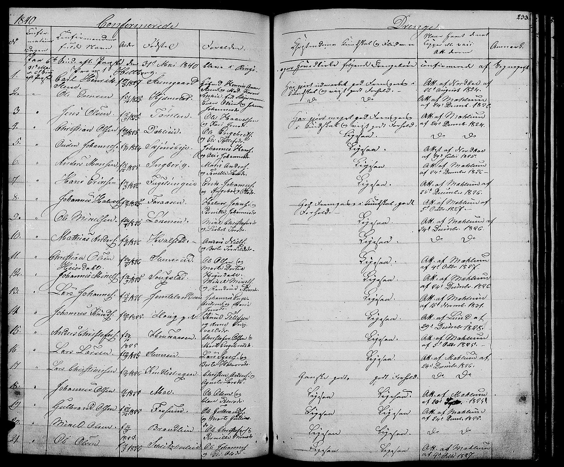 Ringsaker prestekontor, AV/SAH-PREST-014/L/La/L0005: Parish register (copy) no. 5, 1839-1850, p. 233