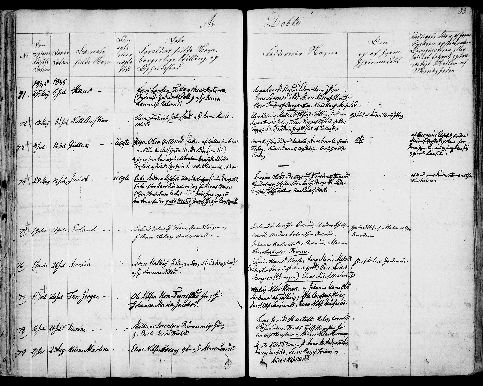 Sandar kirkebøker, SAKO/A-243/F/Fa/L0005: Parish register (official) no. 5, 1832-1847, p. 82-83