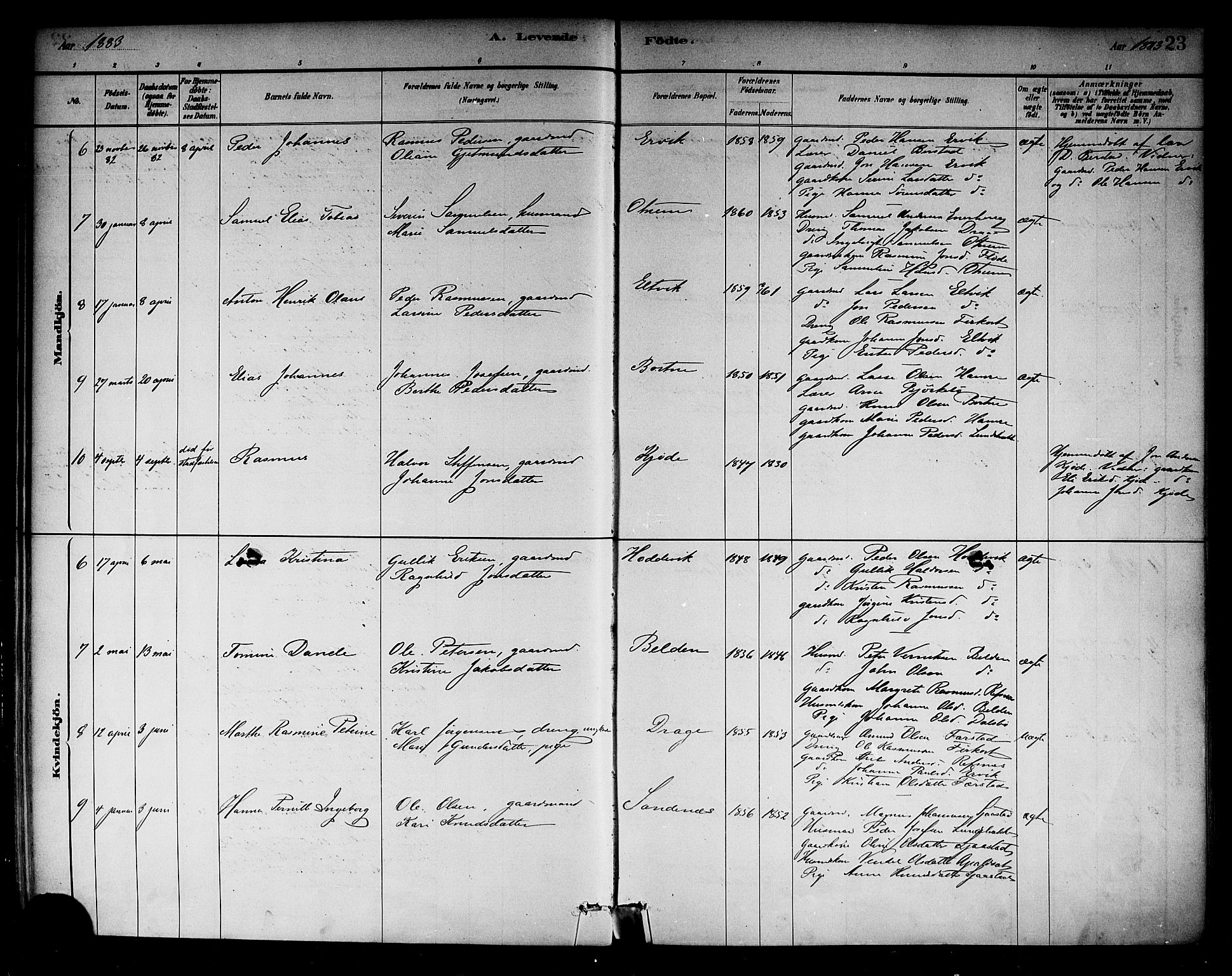 Selje sokneprestembete, SAB/A-99938/H/Ha/Haa/Haab: Parish register (official) no. B 1, 1881-1890, p. 23