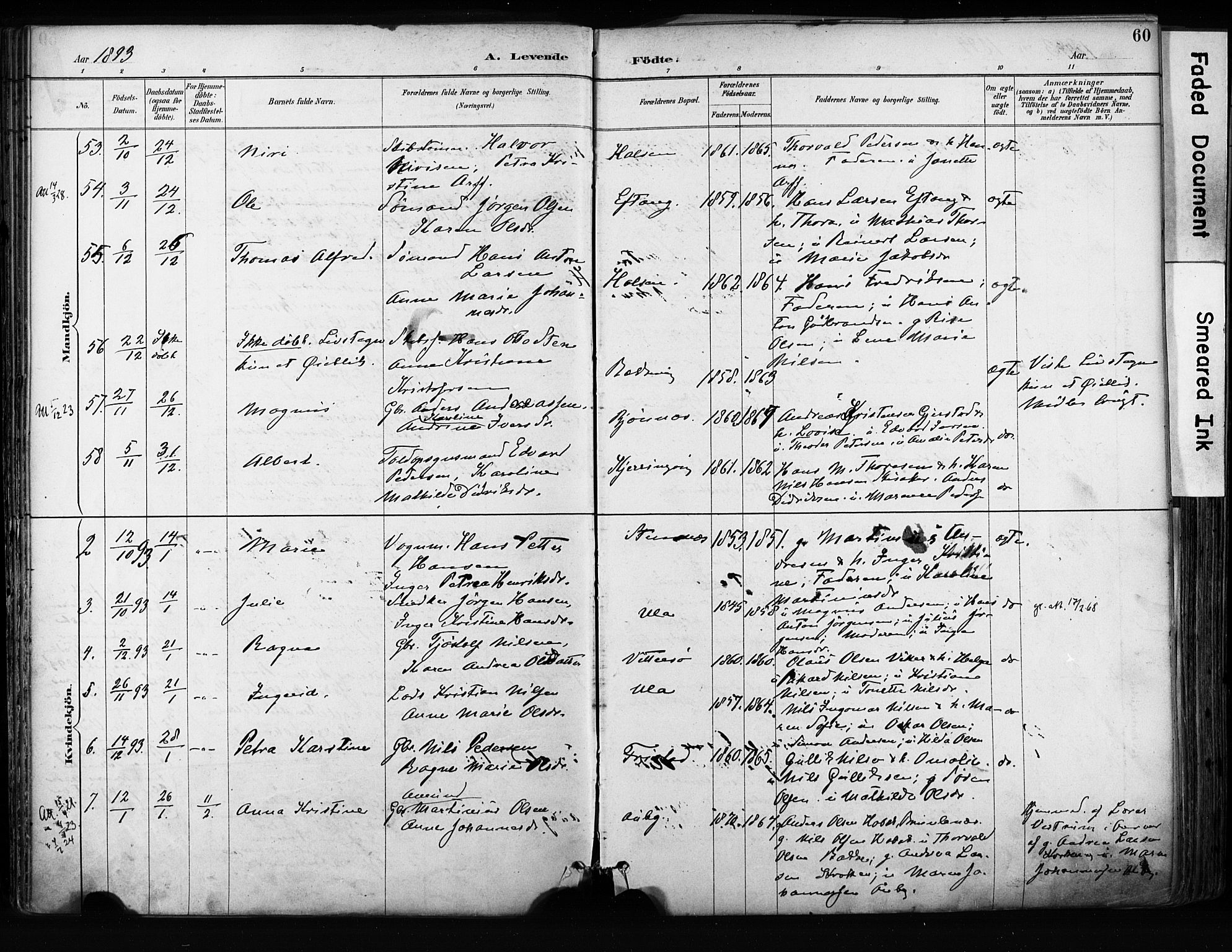 Tjølling kirkebøker, AV/SAKO-A-60/F/Fa/L0009: Parish register (official) no. 9, 1887-1905, p. 60