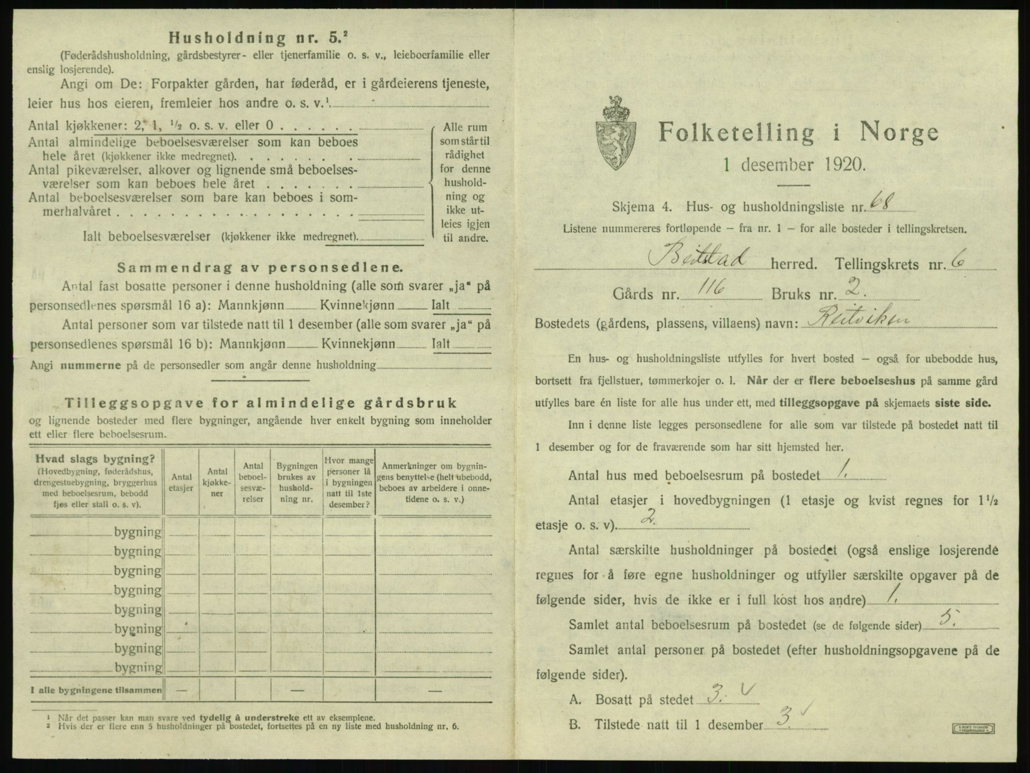 SAT, 1920 census for Beitstad, 1920, p. 747