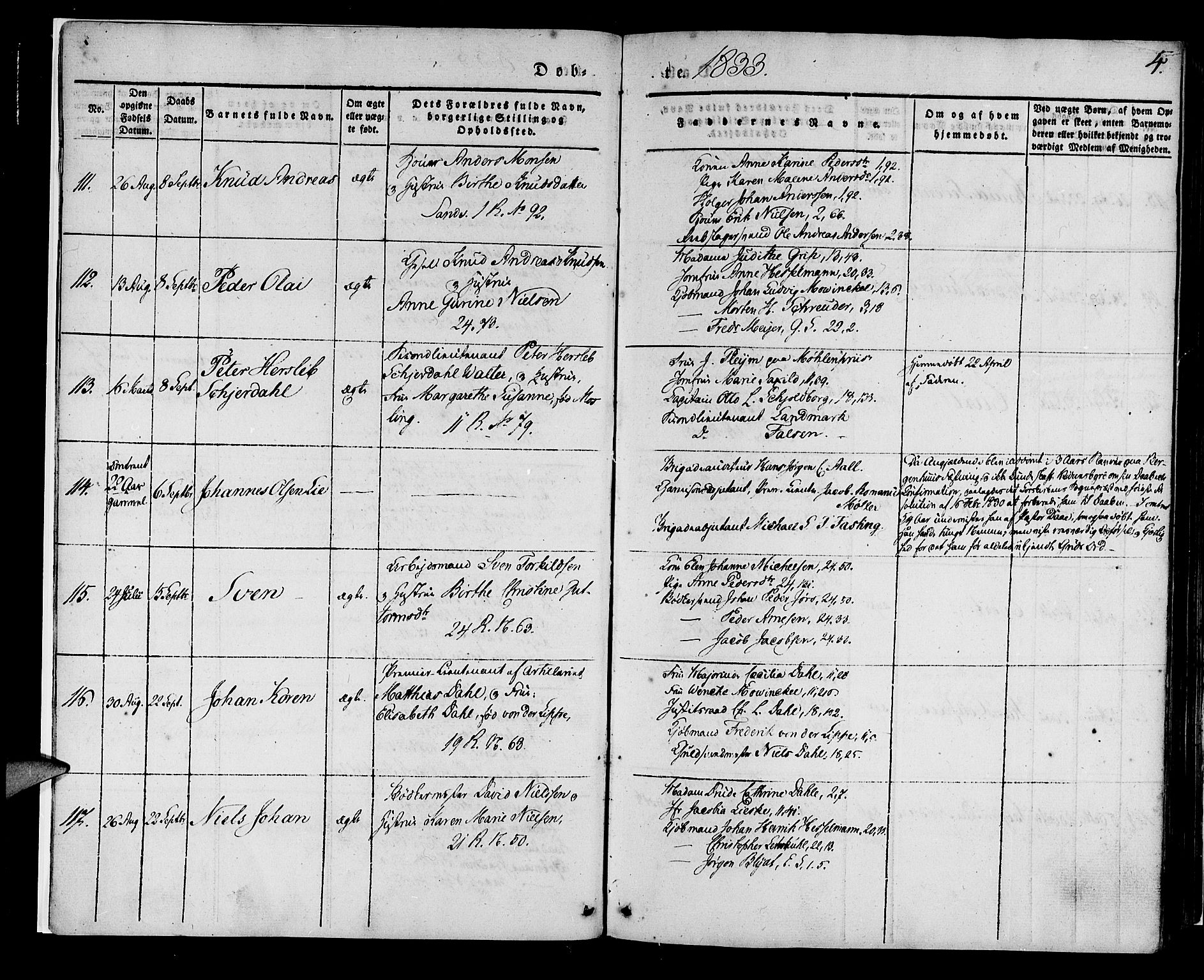Korskirken sokneprestembete, SAB/A-76101/H/Haa/L0015: Parish register (official) no. B 1, 1833-1841, p. 4