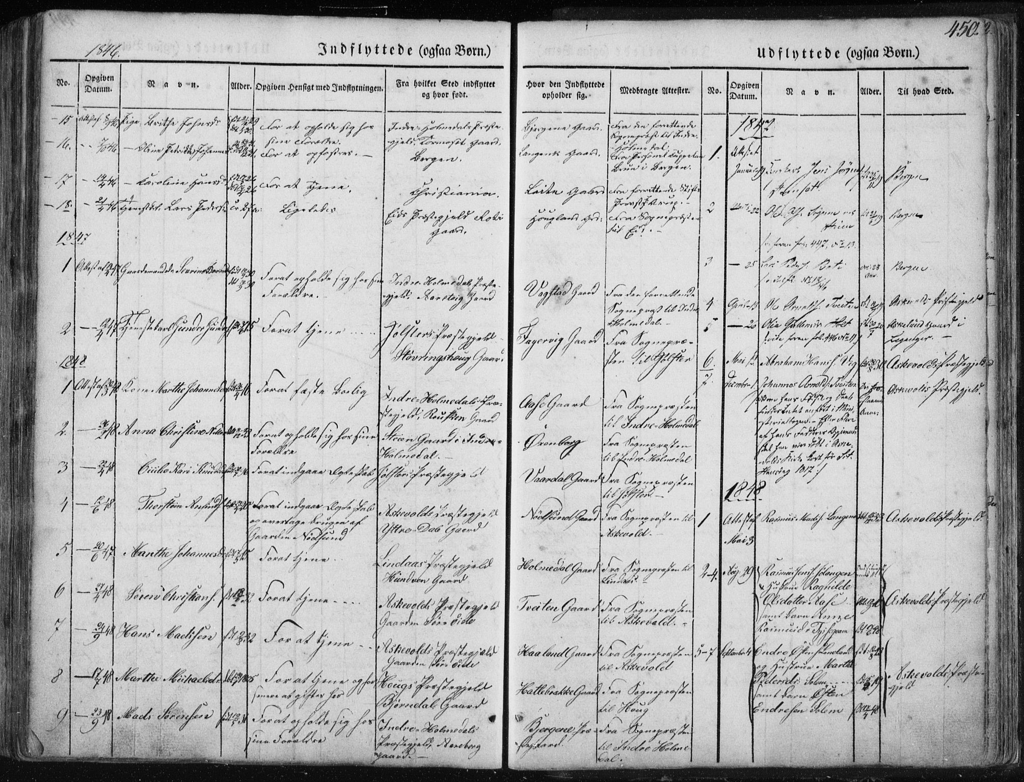 Fjaler sokneprestembete, SAB/A-79801/H/Haa/Haaa/L0006: Parish register (official) no. A 6, 1835-1884, p. 450