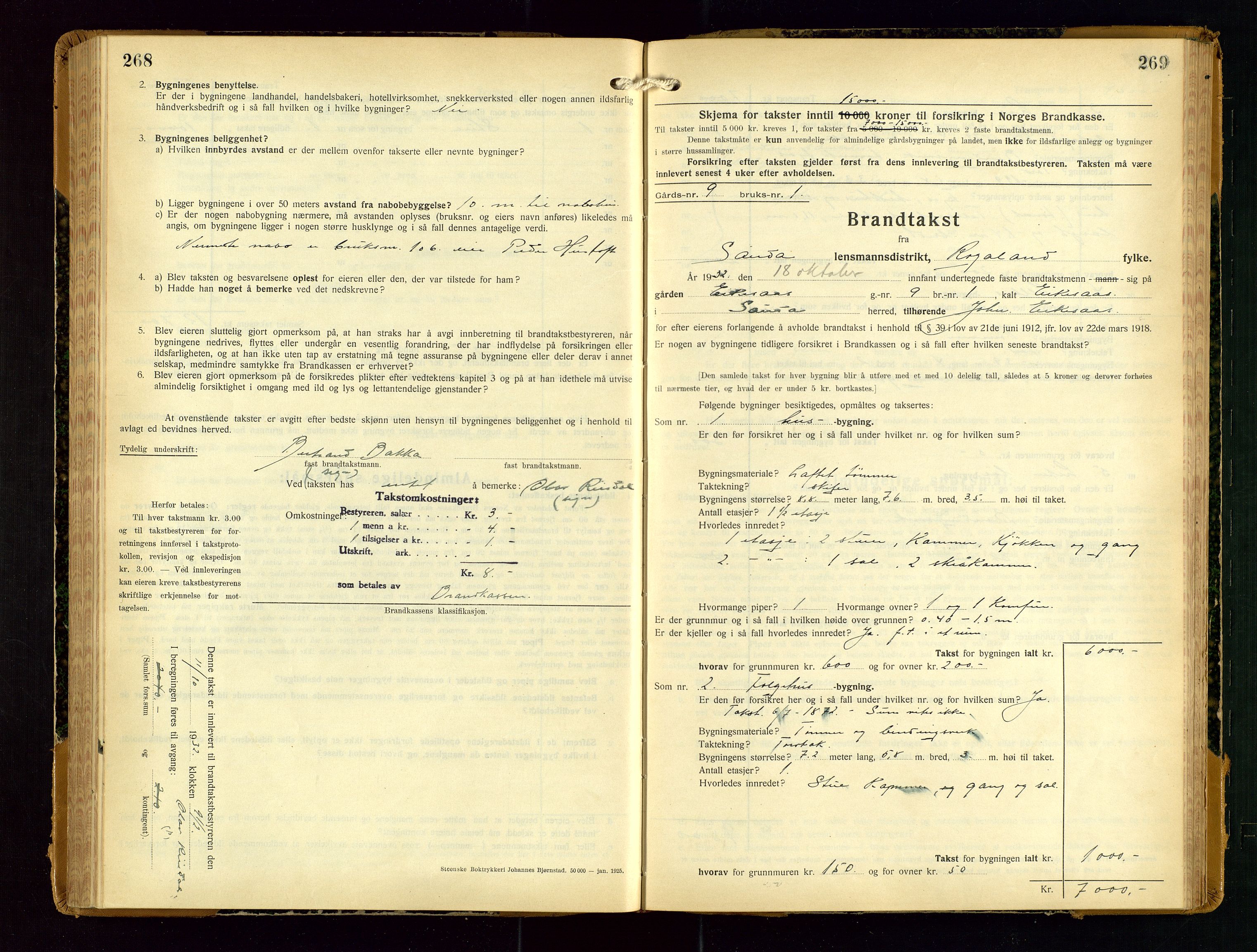 Sauda lensmannskontor, SAST/A-100177/Gob/L0003: Branntakstprotokoll - skjematakst, 1928-1936, p. 268-269