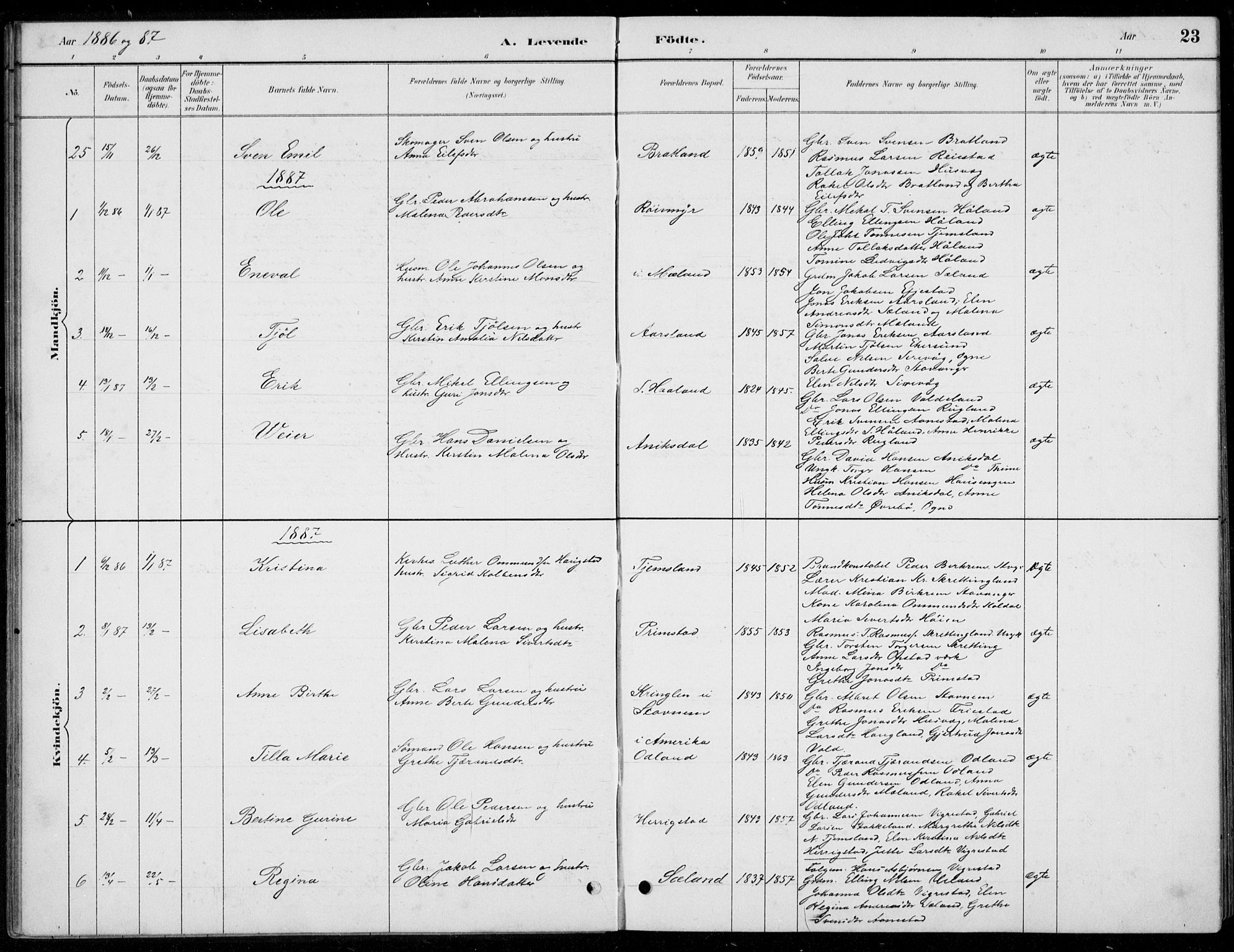 Hå sokneprestkontor, AV/SAST-A-101801/001/30BB/L0004: Parish register (copy) no. B 4, 1883-1899, p. 23