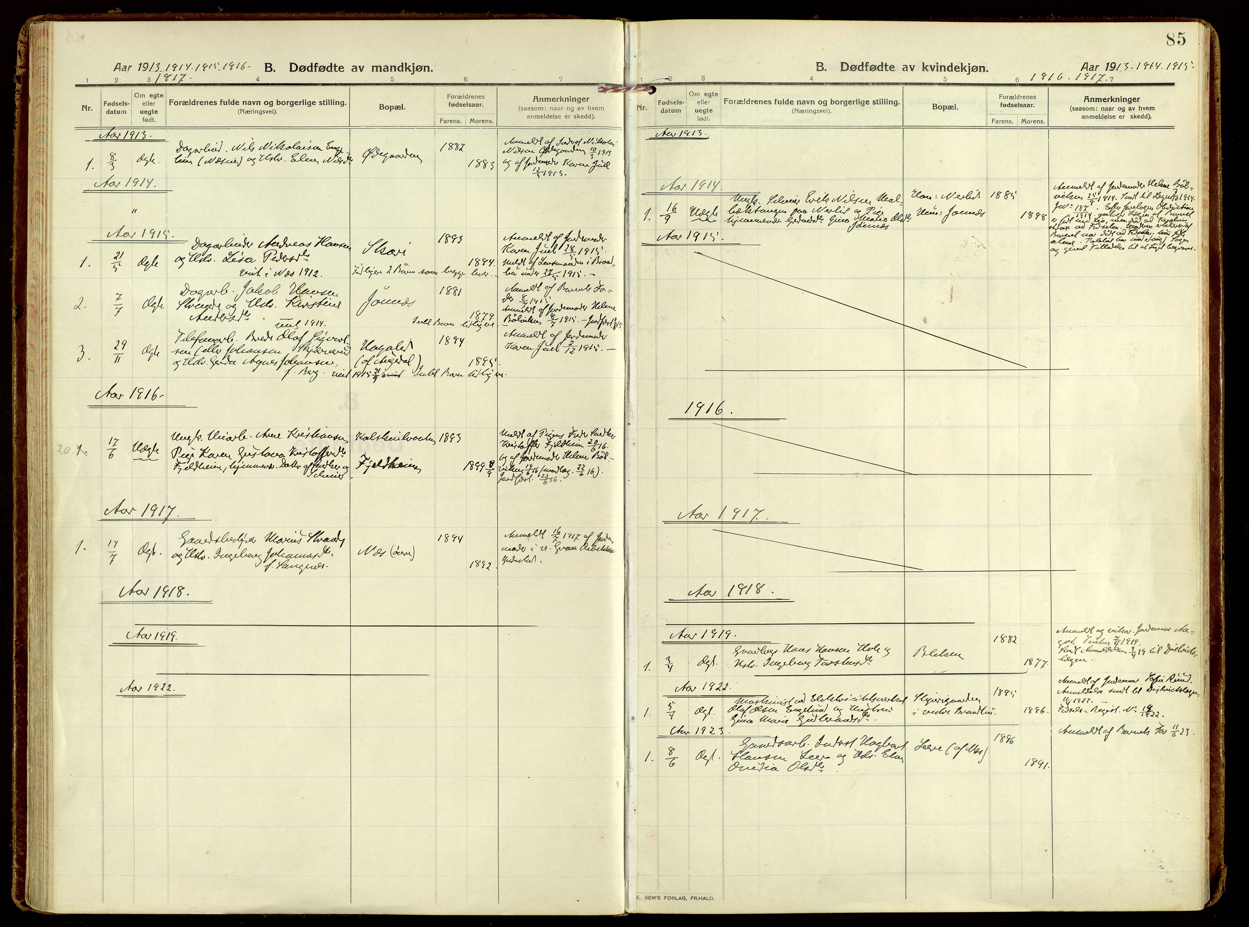 Brandbu prestekontor, SAH/PREST-114/H/Ha/Haa/L0004: Parish register (official) no. 4, 1913-1923, p. 85