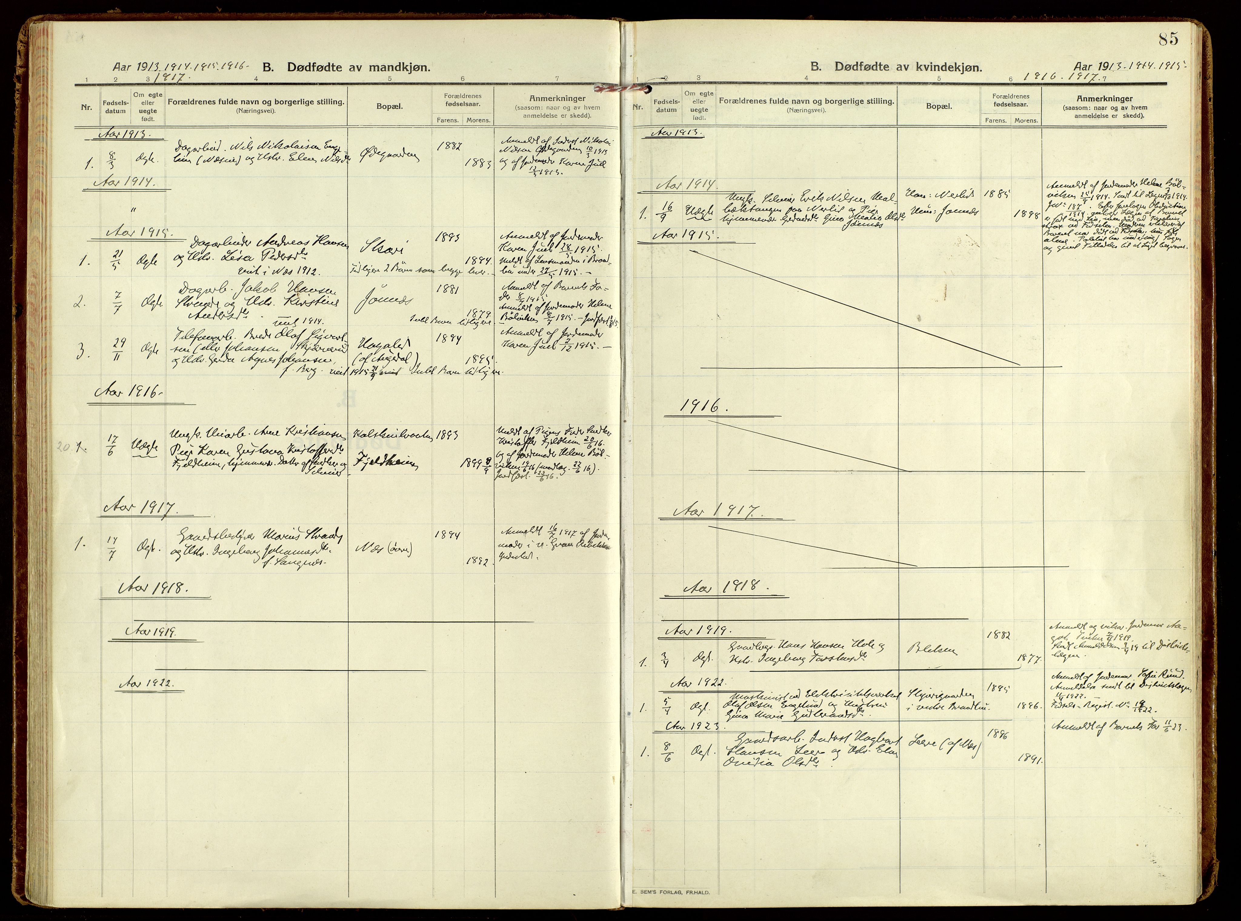 Brandbu prestekontor, AV/SAH-PREST-114/H/Ha/Haa/L0004: Parish register (official) no. 4, 1913-1923, p. 85