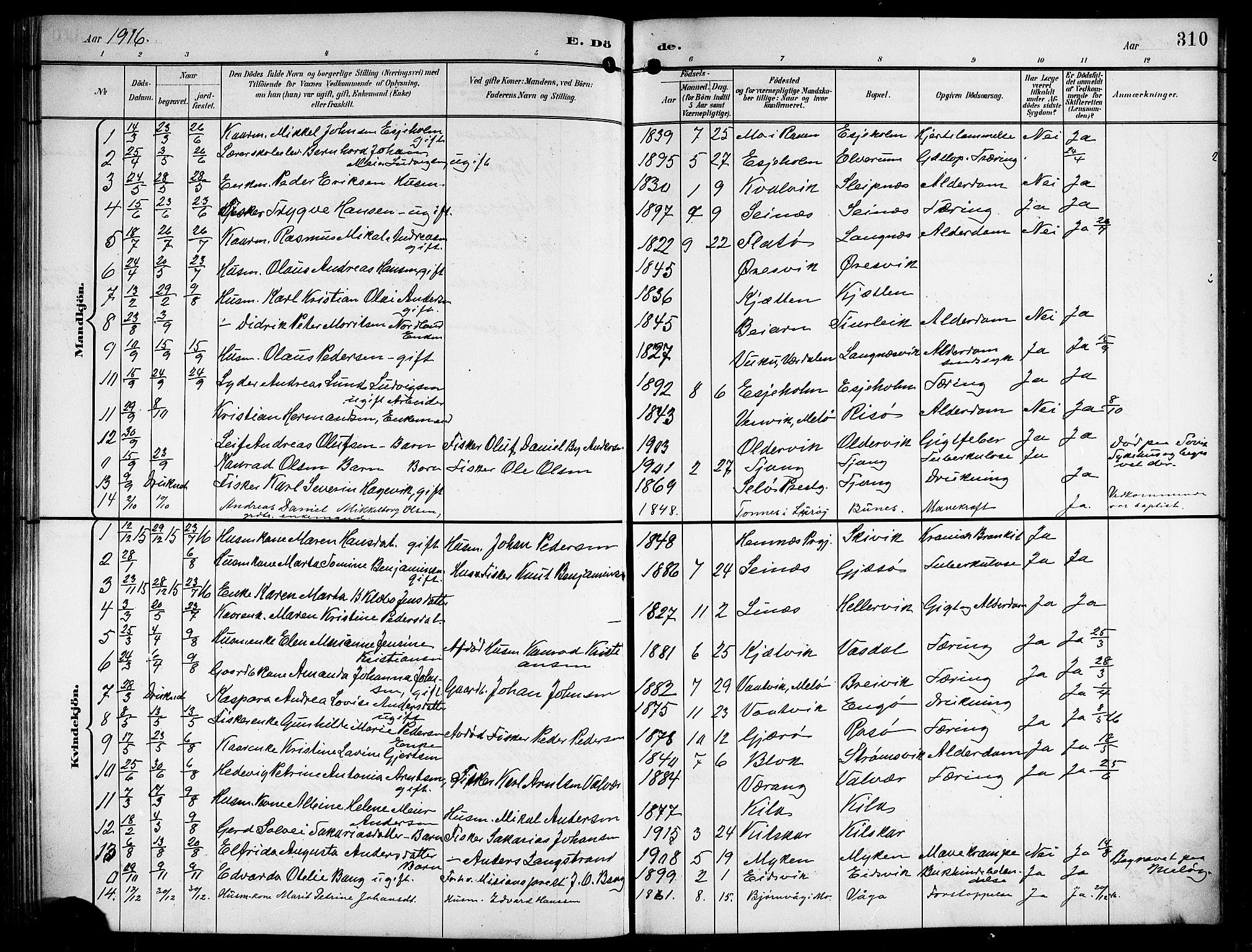Ministerialprotokoller, klokkerbøker og fødselsregistre - Nordland, SAT/A-1459/841/L0621: Parish register (copy) no. 841C05, 1897-1923, p. 310