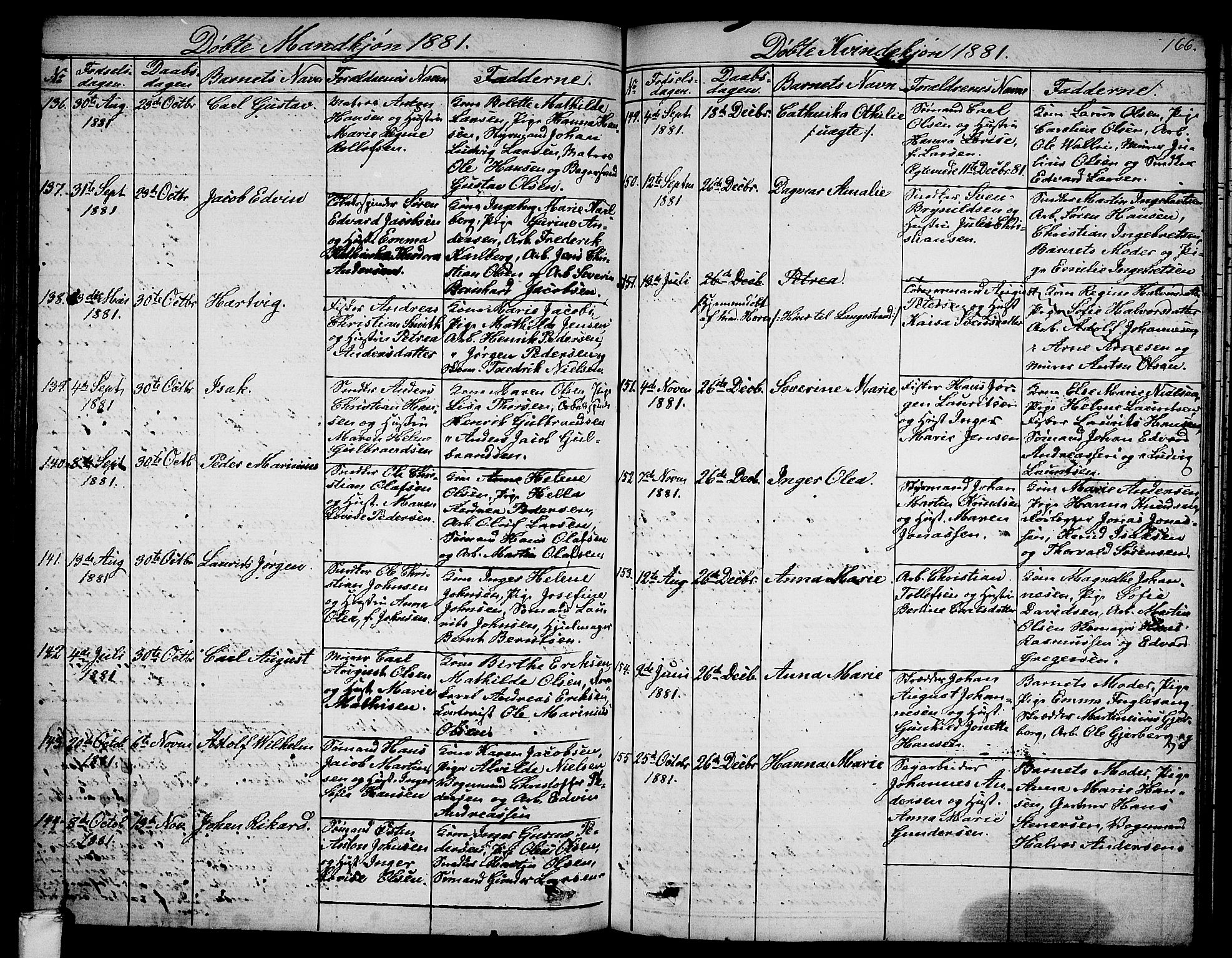 Larvik kirkebøker, AV/SAKO-A-352/G/Ga/L0004: Parish register (copy) no. I 4, 1871-1888, p. 166