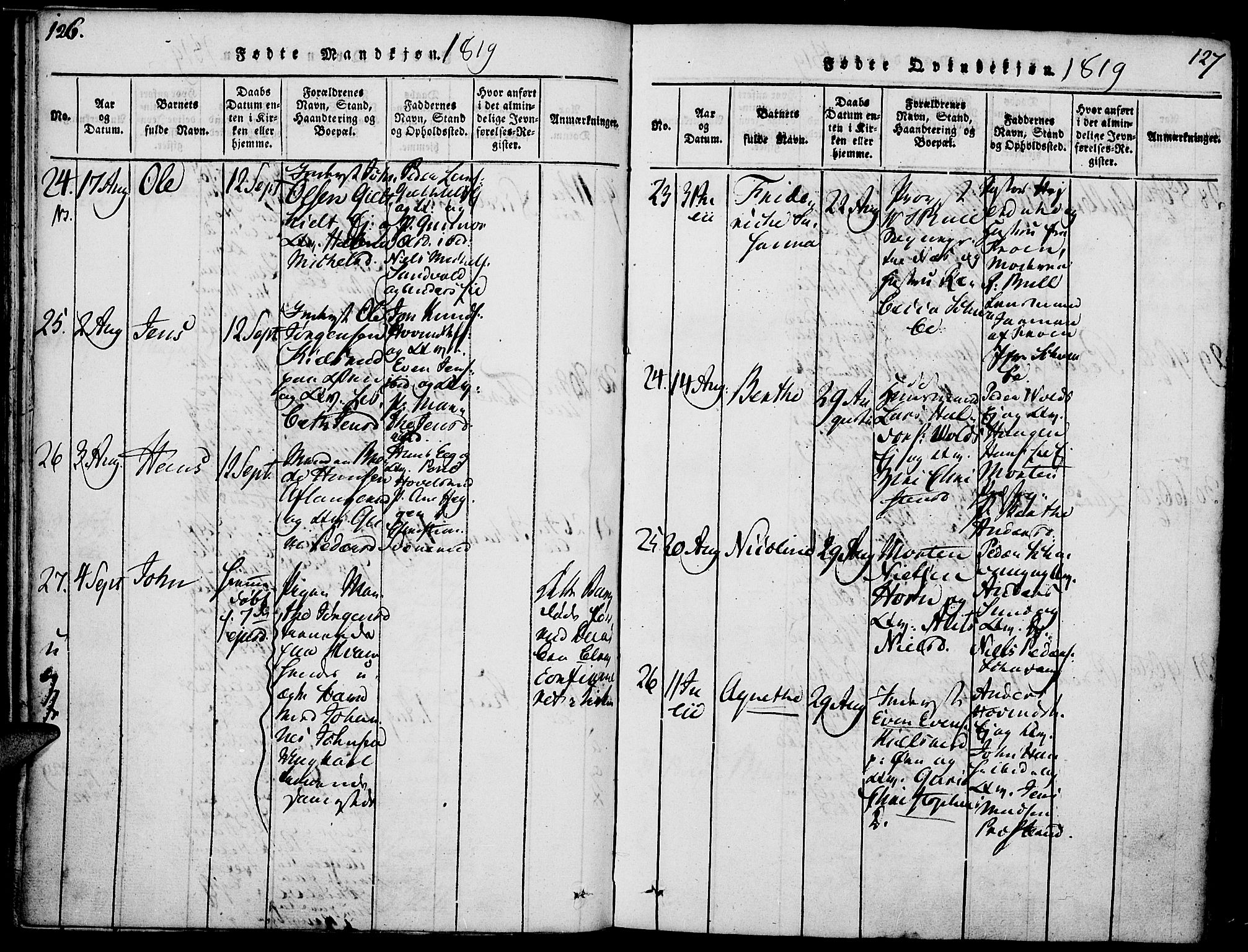 Nes prestekontor, Hedmark, AV/SAH-PREST-020/K/Ka/L0002: Parish register (official) no. 2, 1813-1827, p. 126-127