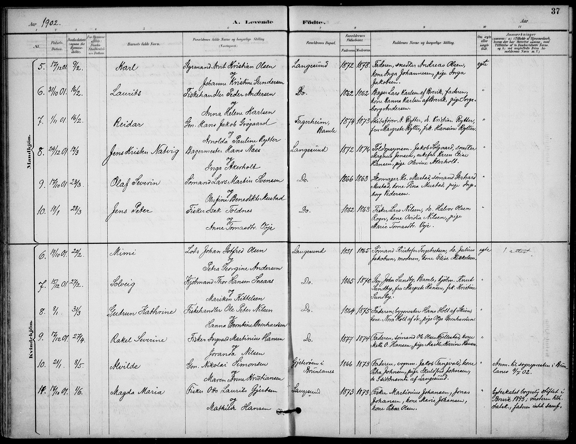 Langesund kirkebøker, SAKO/A-280/F/Fa/L0003: Parish register (official) no. 3, 1893-1907, p. 37