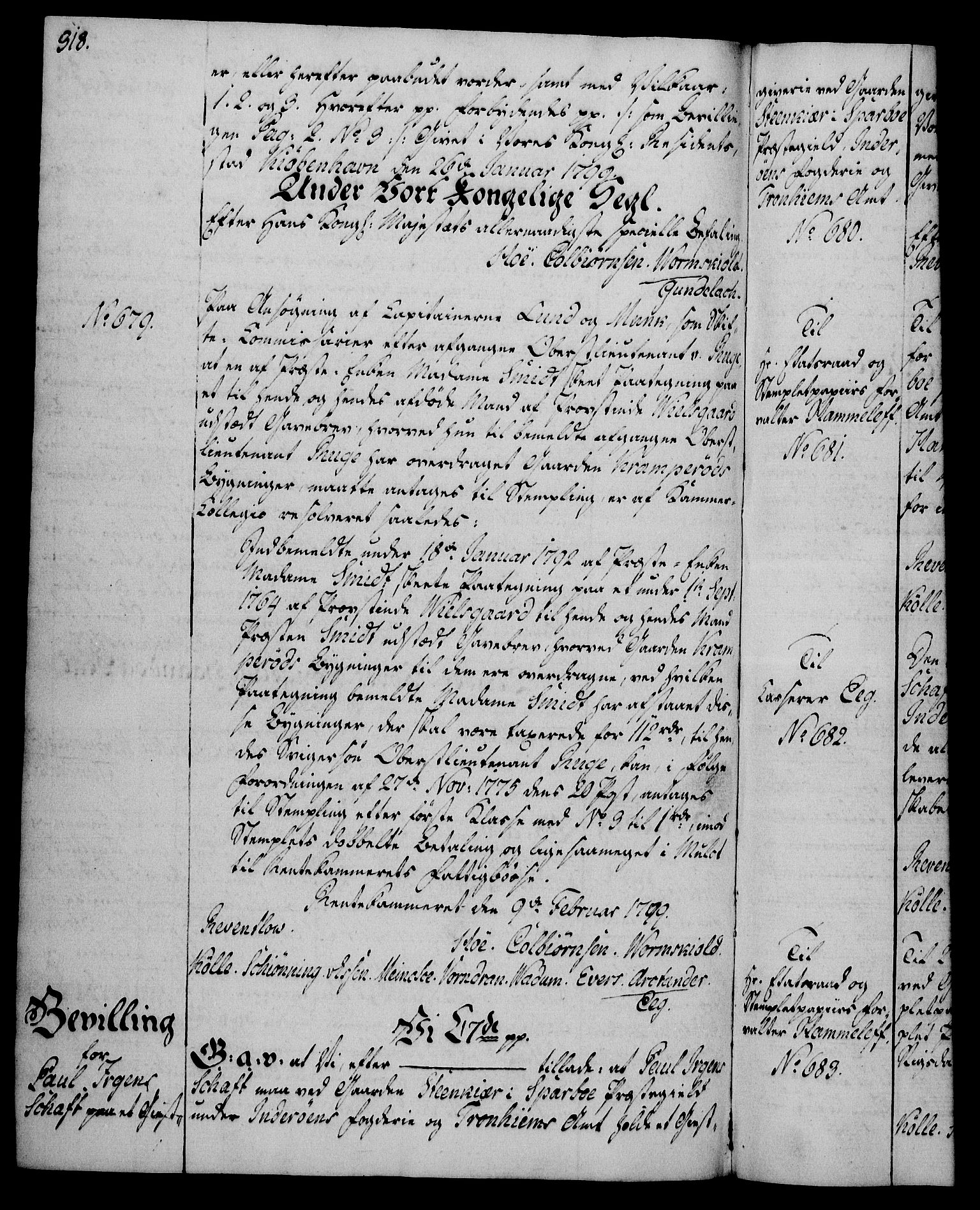 Rentekammeret, Kammerkanselliet, RA/EA-3111/G/Gg/Gga/L0016: Norsk ekspedisjonsprotokoll med register (merket RK 53.16), 1794-1800, p. 318