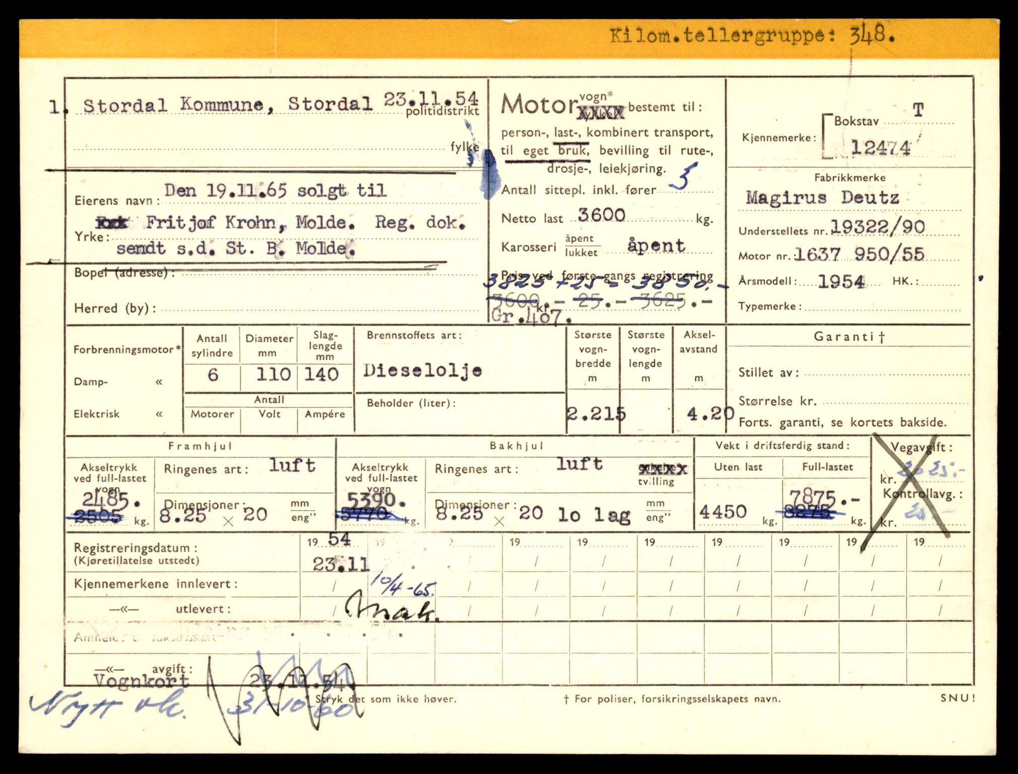 Møre og Romsdal vegkontor - Ålesund trafikkstasjon, SAT/A-4099/F/Fe/L0033: Registreringskort for kjøretøy T 12151 - T 12474, 1927-1998, p. 3709