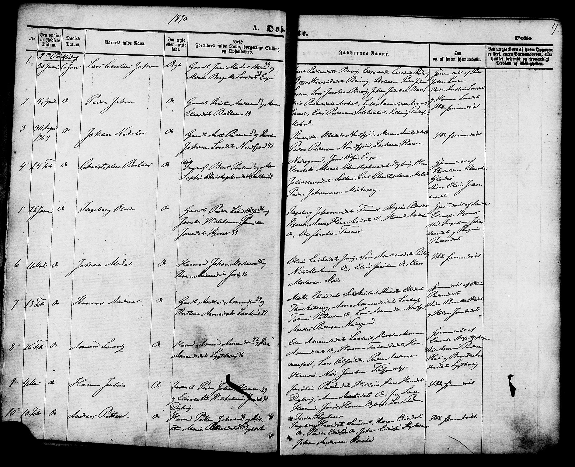 Ministerialprotokoller, klokkerbøker og fødselsregistre - Nordland, SAT/A-1459/853/L0771: Parish register (official) no. 853A10, 1870-1881, p. 4