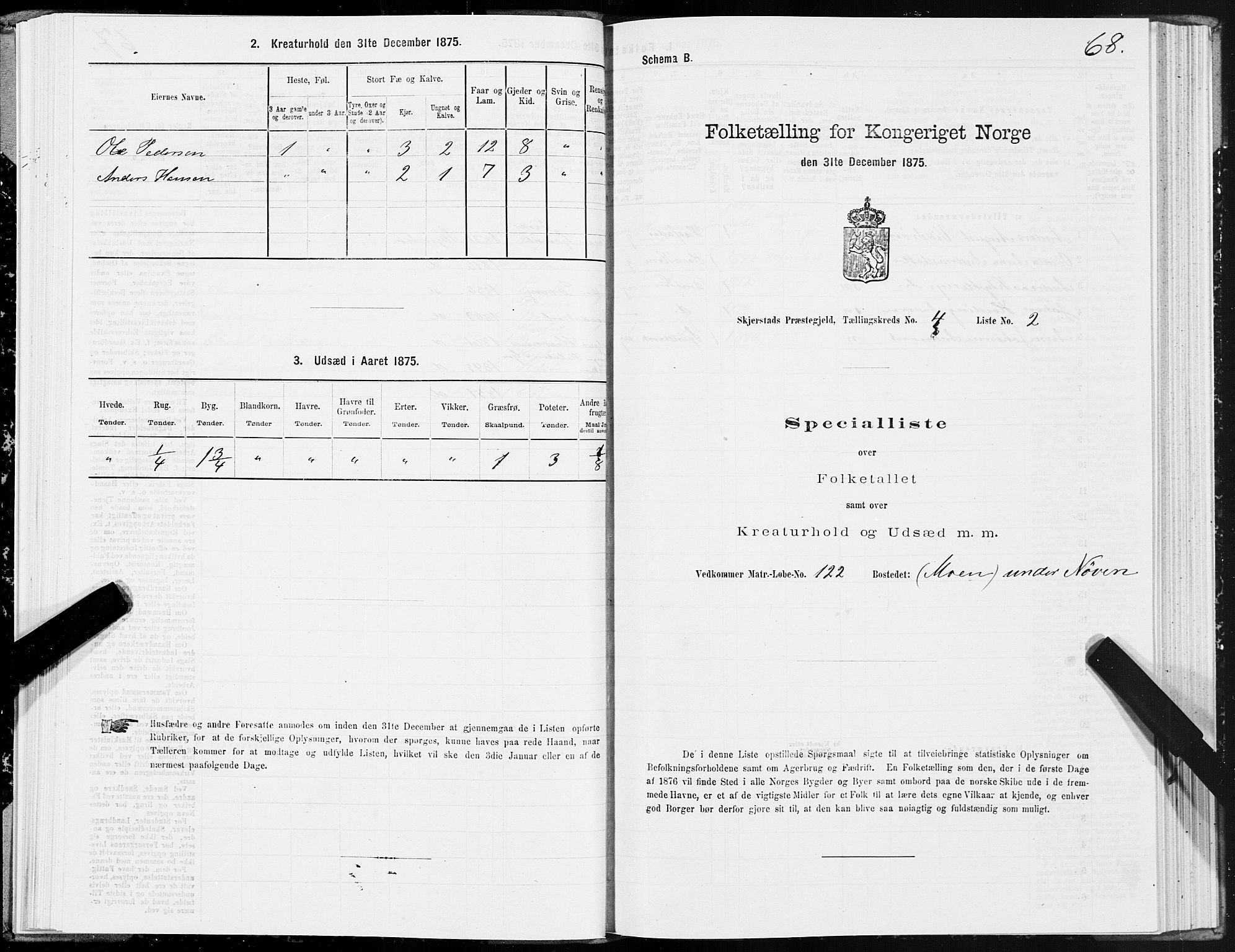 SAT, 1875 census for 1842P Skjerstad, 1875, p. 2068