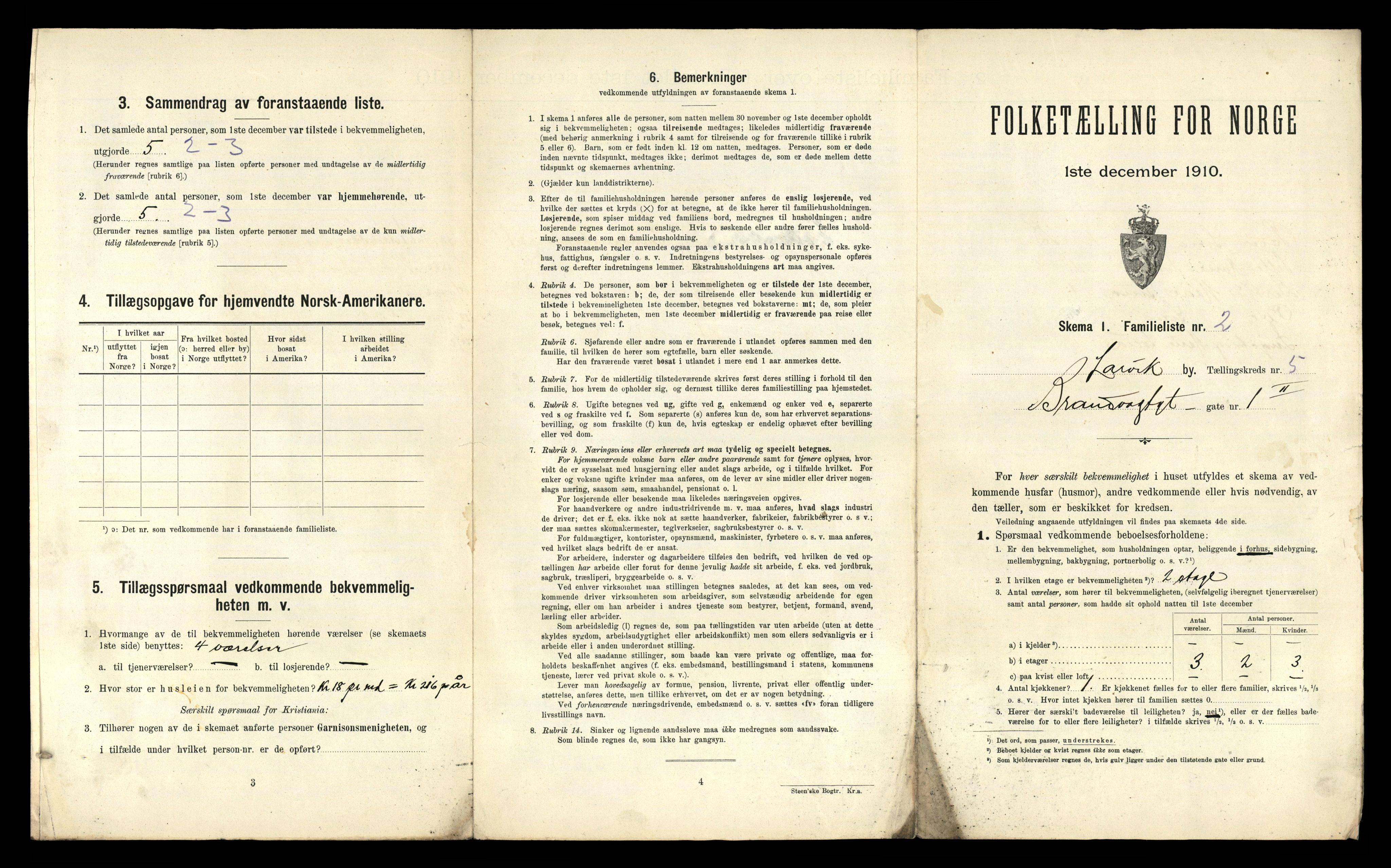 RA, 1910 census for Larvik, 1910, p. 1609