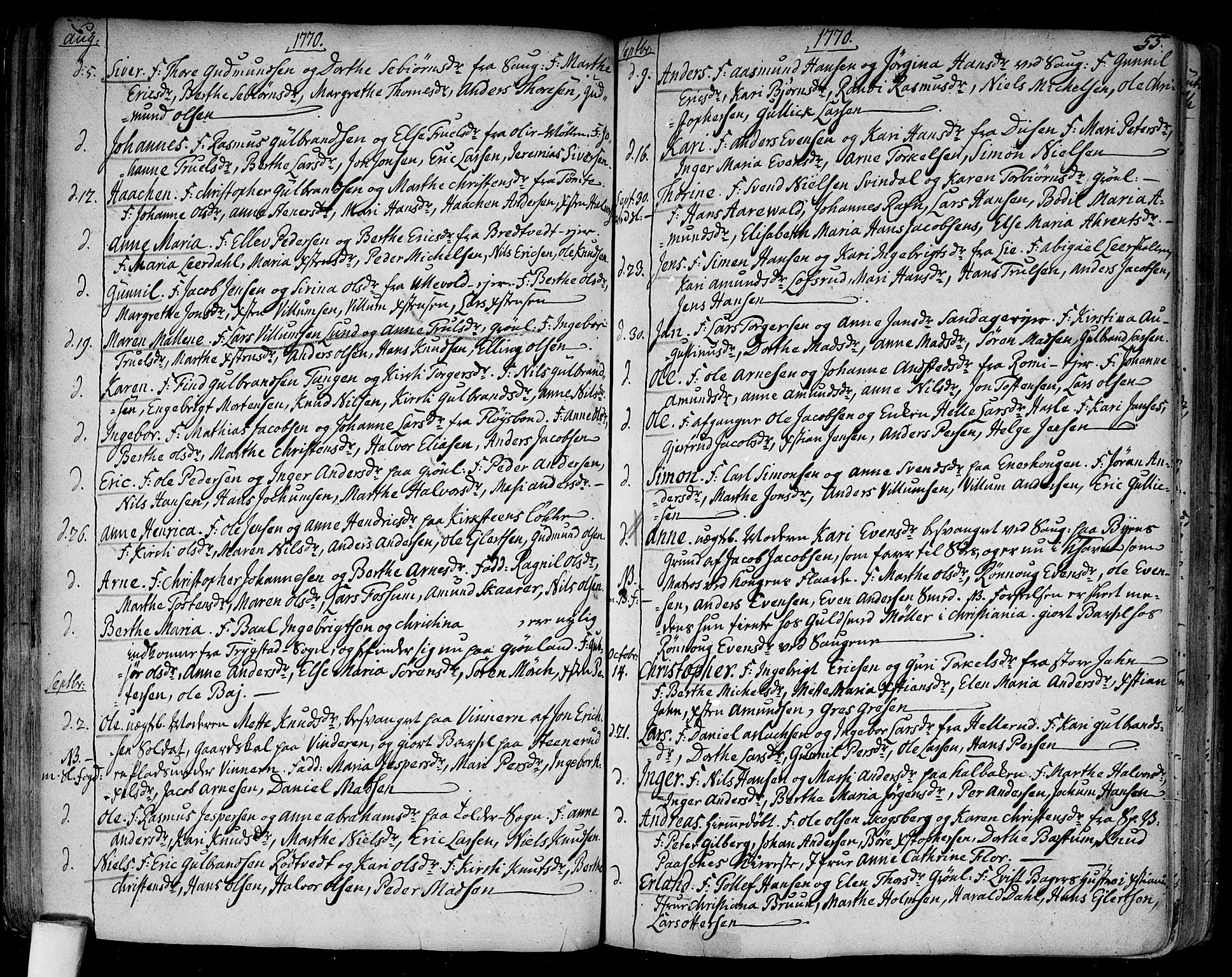 Aker prestekontor kirkebøker, AV/SAO-A-10861/F/L0009: Parish register (official) no. 9, 1765-1785, p. 55