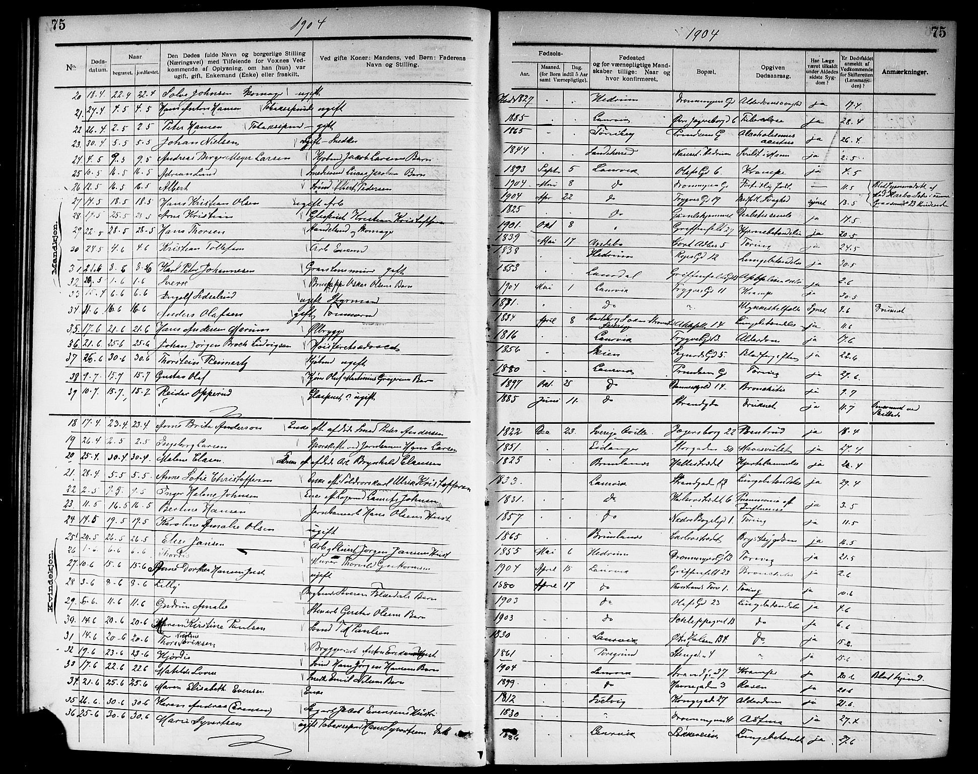 Larvik kirkebøker, SAKO/A-352/G/Ga/L0007: Parish register (copy) no. I 7, 1888-1918, p. 75