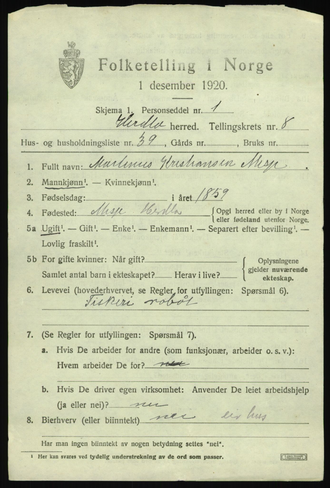 SAB, 1920 census for Herdla, 1920, p. 6293