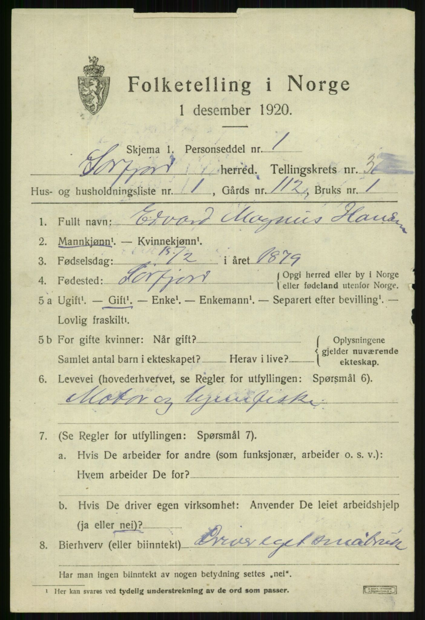 SATØ, 1920 census for Sørfjord, 1920, p. 1062