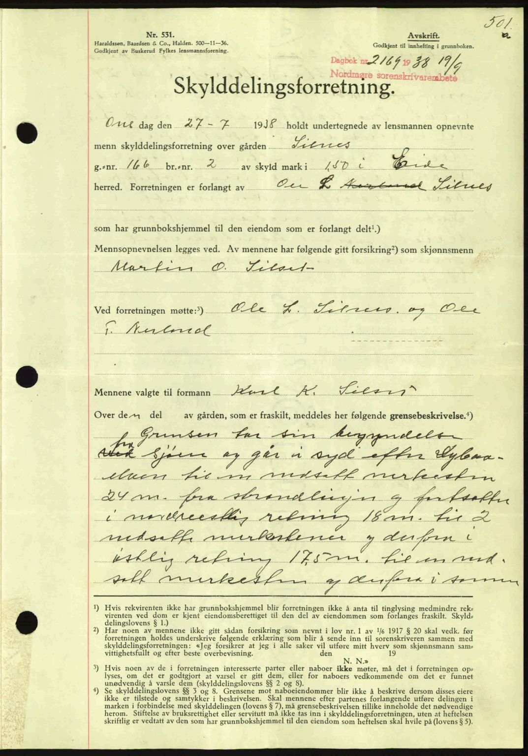 Nordmøre sorenskriveri, SAT/A-4132/1/2/2Ca: Mortgage book no. A84, 1938-1938, Diary no: : 2169/1938