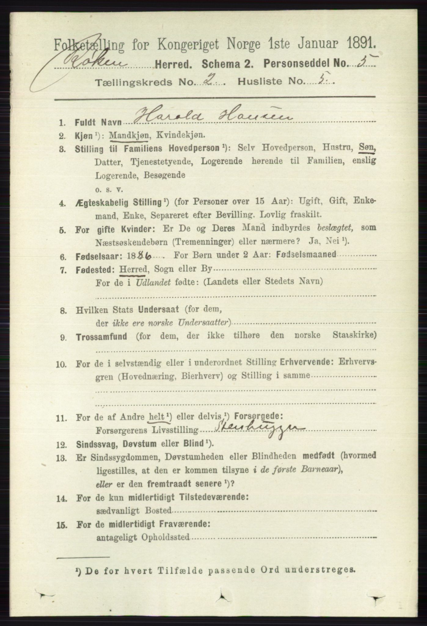 RA, 1891 census for 0627 Røyken, 1891, p. 582